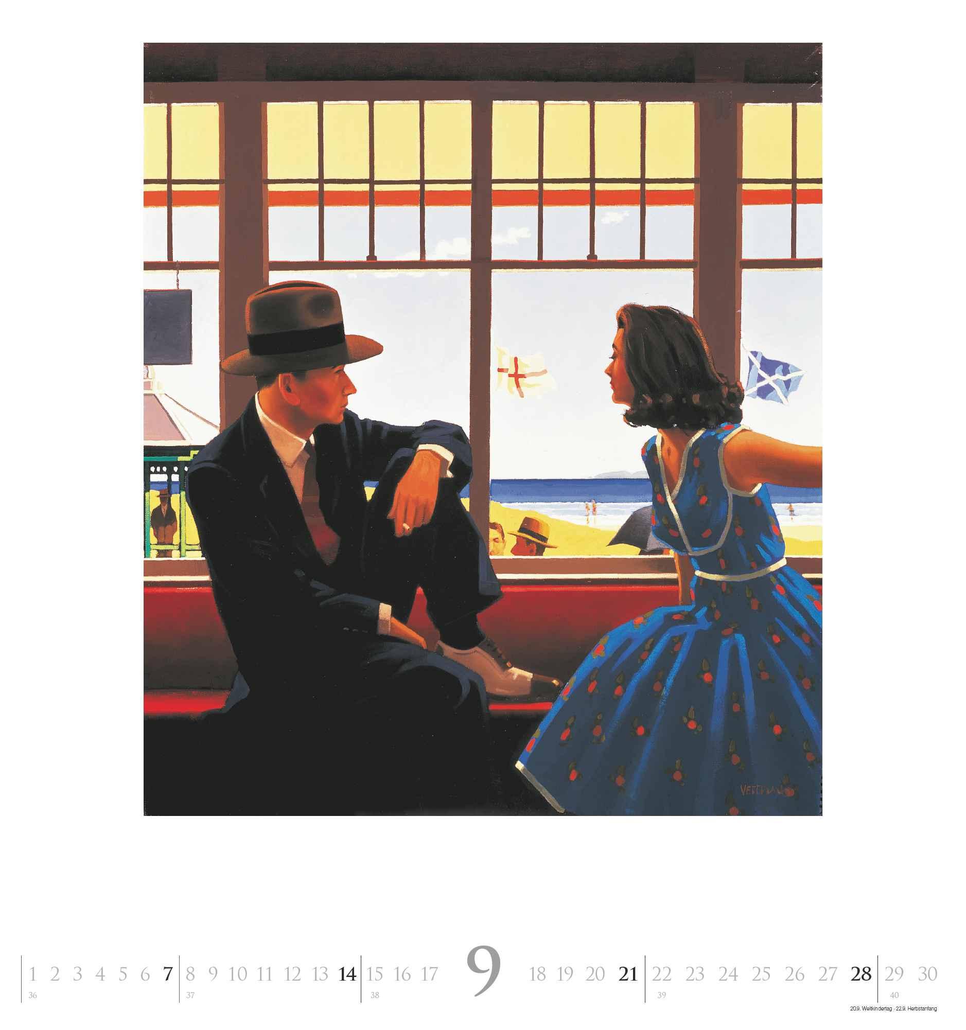 Beispielinhalt (Bild) DUMONT - Jack Vettriano 2025 Wandkalender, 45x48cm, Kunstkalender mit einer großen Fangemeinde, mit ausgewählten Gemälden im Stil der neuen Sachlichkeit, einer der bedeutensten Maler Großbritanniens