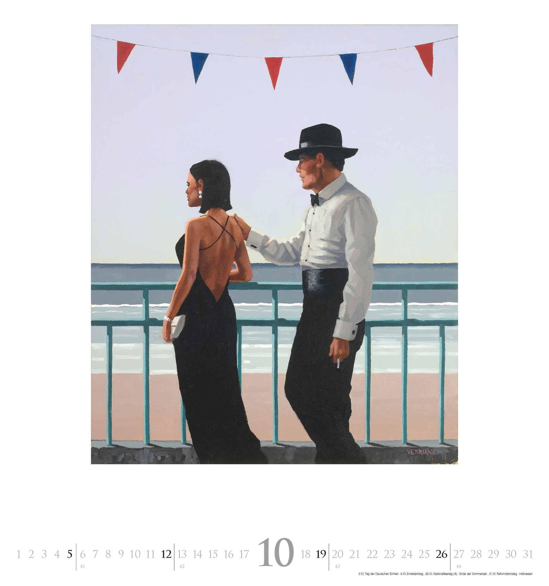 Beispielinhalt (Bild) DUMONT - Jack Vettriano 2025 Wandkalender, 45x48cm, Kunstkalender mit einer großen Fangemeinde, mit ausgewählten Gemälden im Stil der neuen Sachlichkeit, einer der bedeutensten Maler Großbritanniens