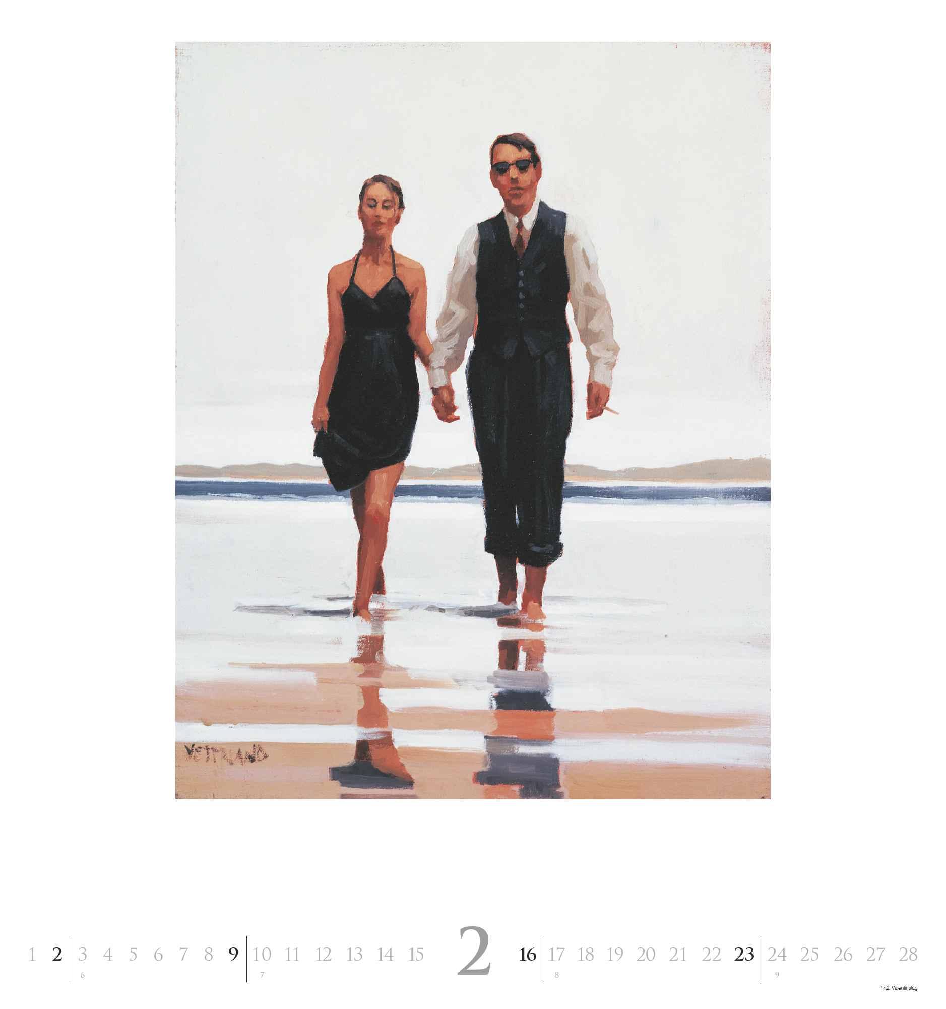 Beispielinhalt (Bild) DUMONT - Jack Vettriano 2025 Wandkalender, 45x48cm, Kunstkalender mit einer großen Fangemeinde, mit ausgewählten Gemälden im Stil der neuen Sachlichkeit, einer der bedeutensten Maler Großbritanniens