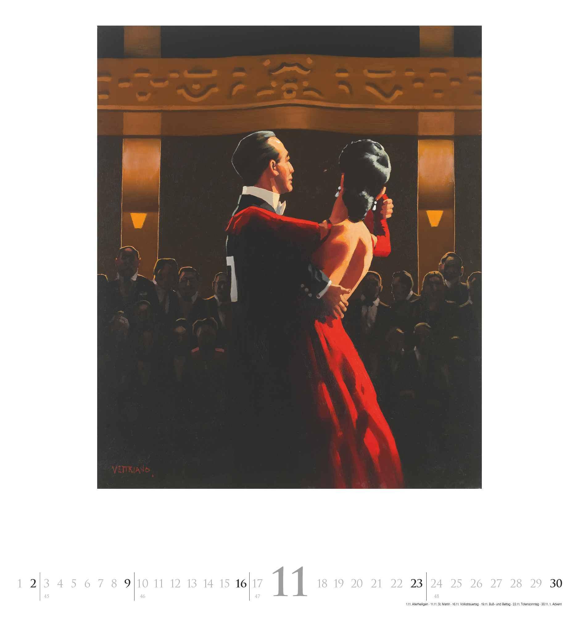 Beispielinhalt (Bild) DUMONT - Jack Vettriano 2025 Wandkalender, 45x48cm, Kunstkalender mit einer großen Fangemeinde, mit ausgewählten Gemälden im Stil der neuen Sachlichkeit, einer der bedeutensten Maler Großbritanniens