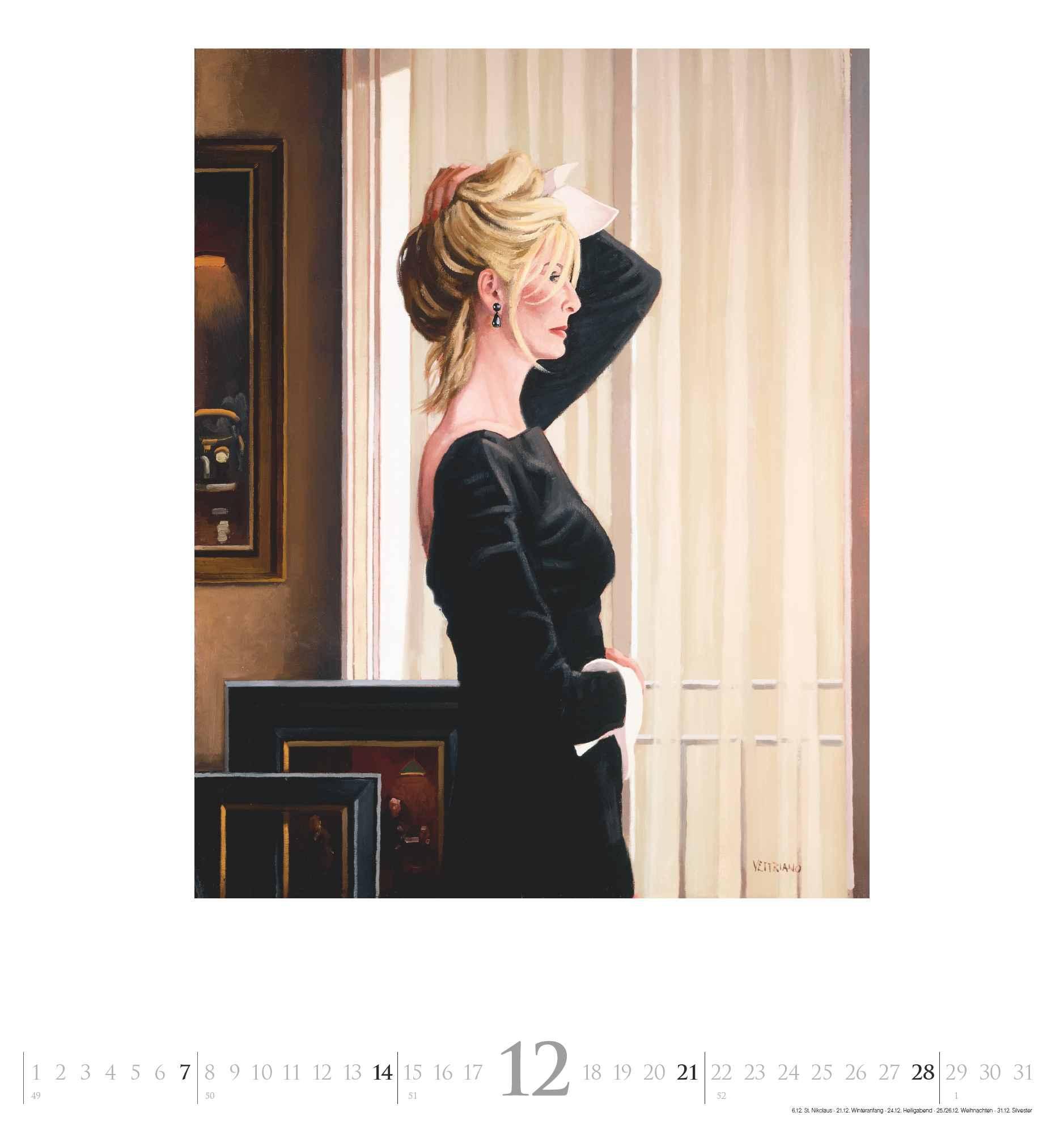 Beispielinhalt (Bild) DUMONT - Jack Vettriano 2025 Wandkalender, 45x48cm, Kunstkalender mit einer großen Fangemeinde, mit ausgewählten Gemälden im Stil der neuen Sachlichkeit, einer der bedeutensten Maler Großbritanniens