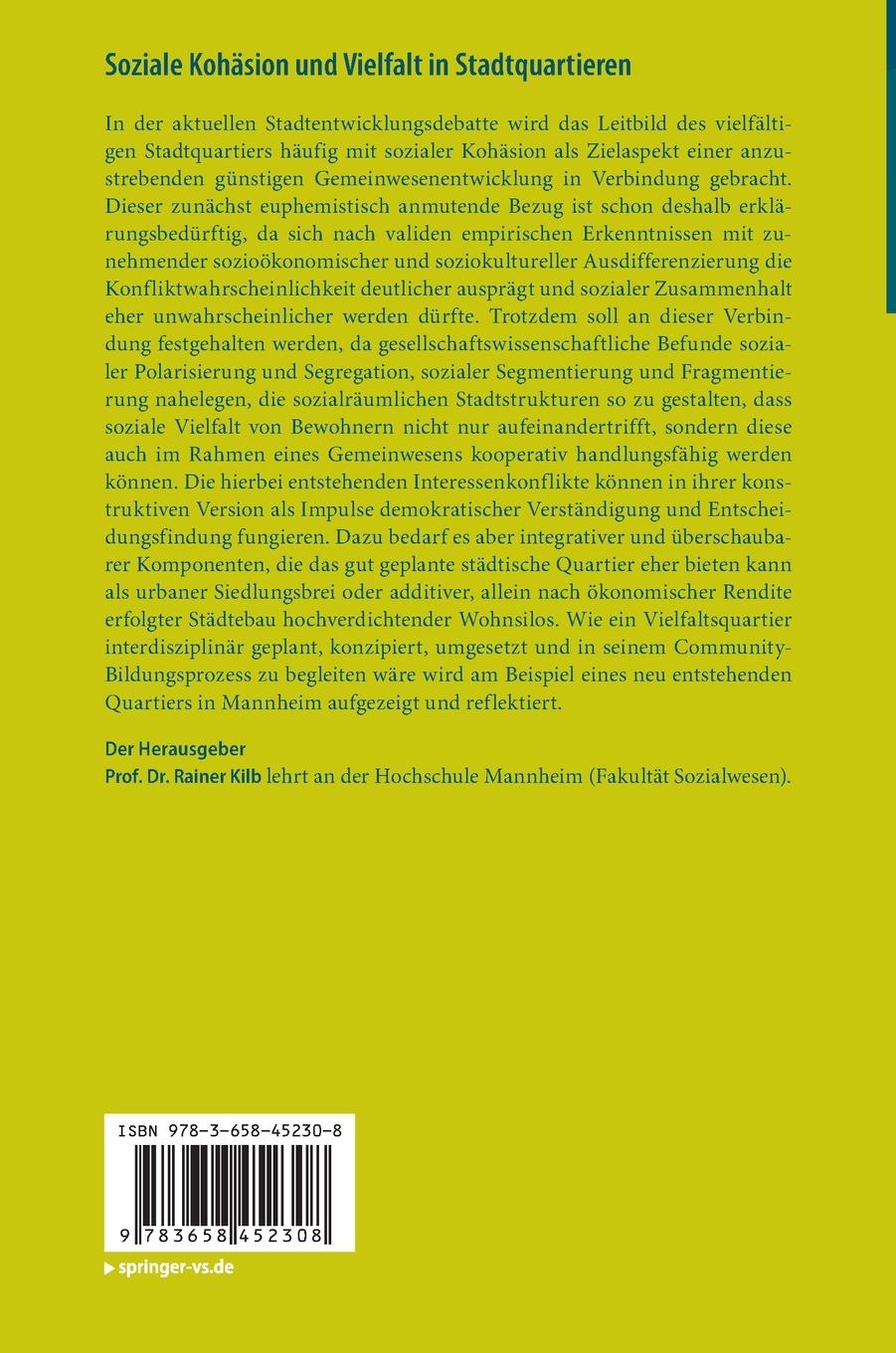 Rückseitencover Soziale Kohäsion und Vielfalt in Stadtquartieren