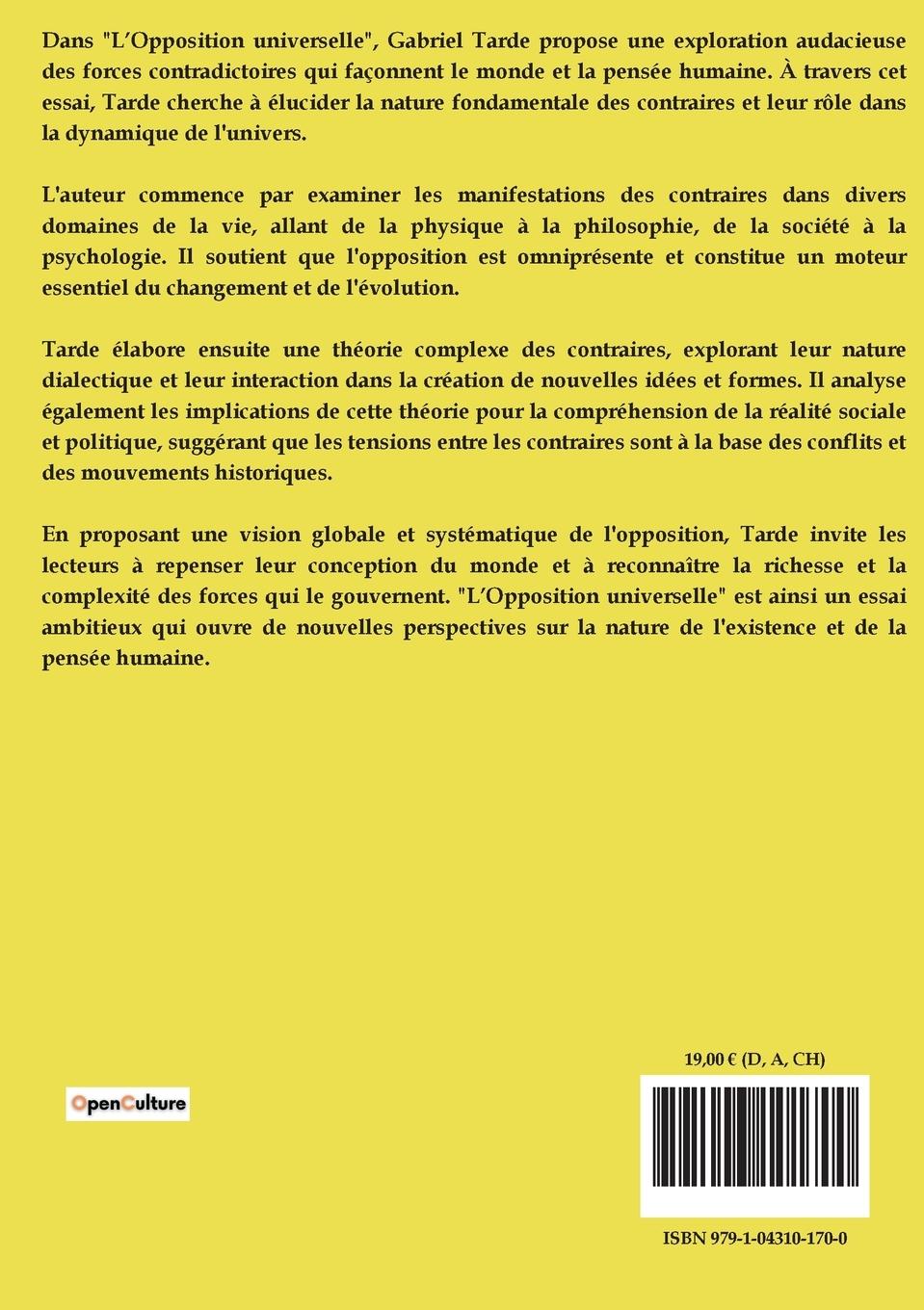 Rückseitencover L'Opposition universelle Essai d'une théorie des contraires