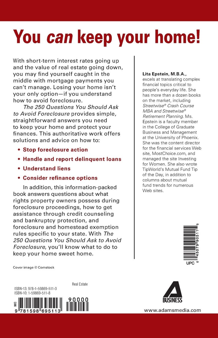 Rückseitencover The 250 Questions You Should Ask to Avoid Foreclosure