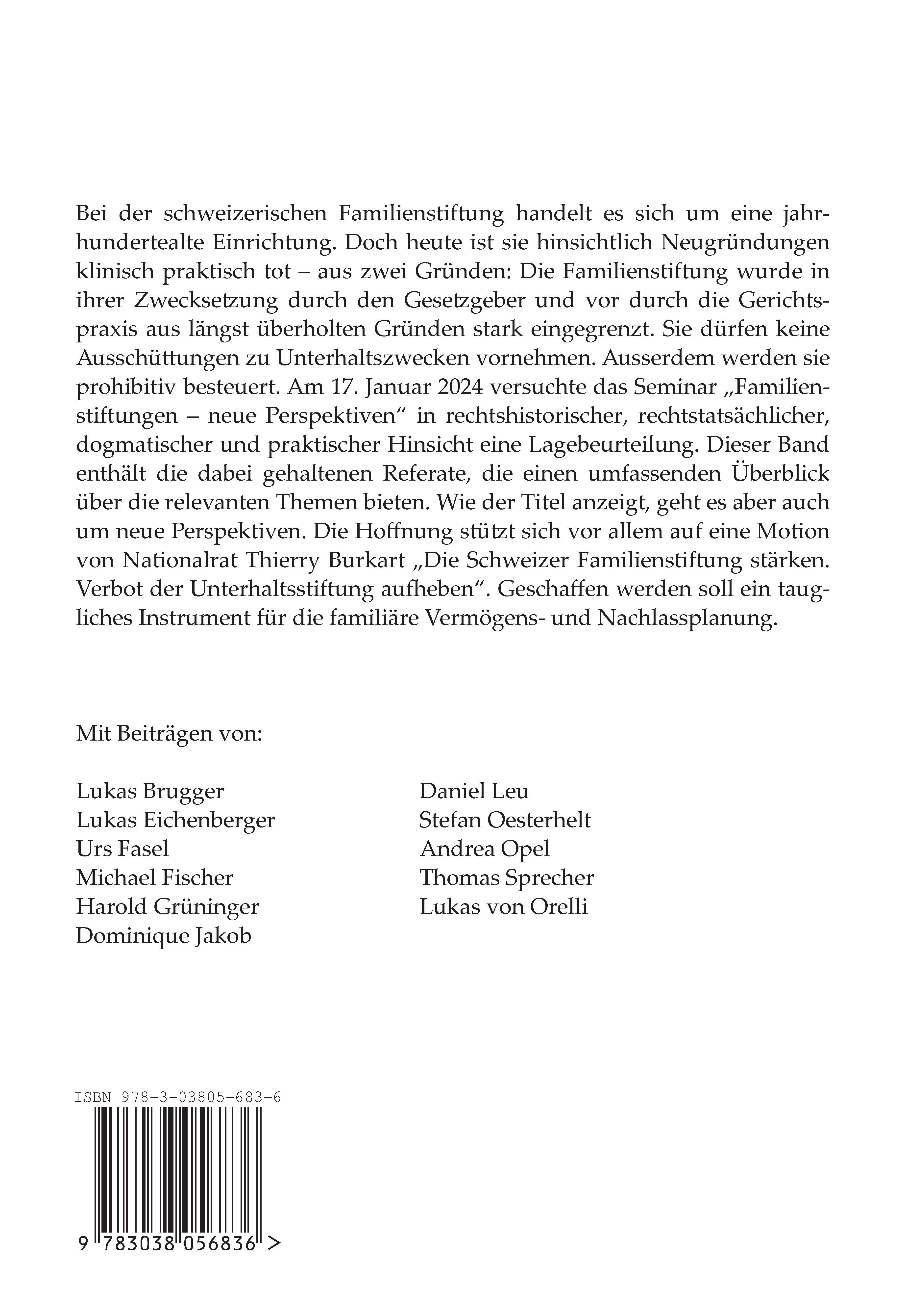 Rückseitencover Familienstiftungen - neue Perspektiven