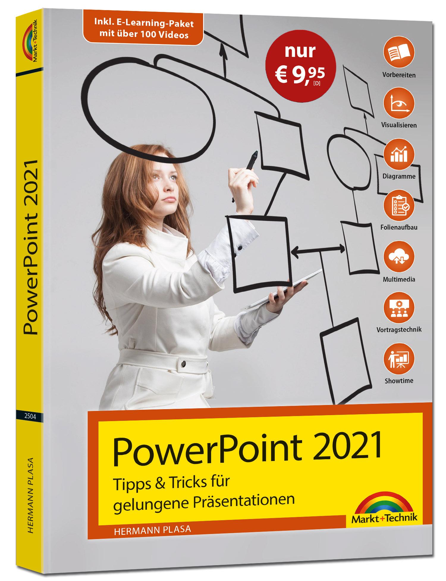 Vorderes Coverbild PowerPoint 2021 Tipps und Tricks für gelungene Präsentationen und Vorträge. Komplett in Farbe