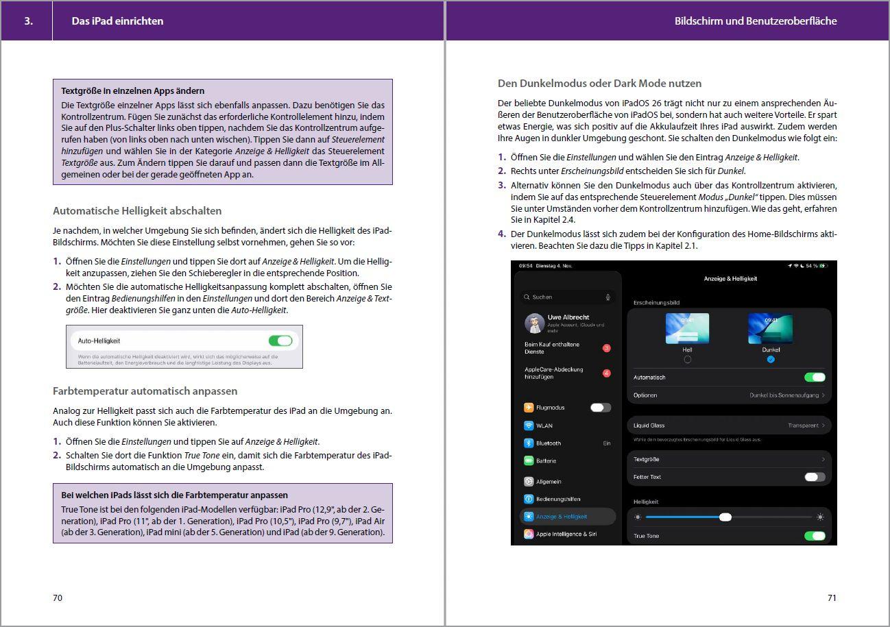 Beispielinhalt (Bild) Das iPad - Tipps und Tricks - Aktuell zu iPadOS 26 Handbuch - für alle iPad-Modelle geeignet (iPad, iPad Pro, iPad Air, iPad mini)