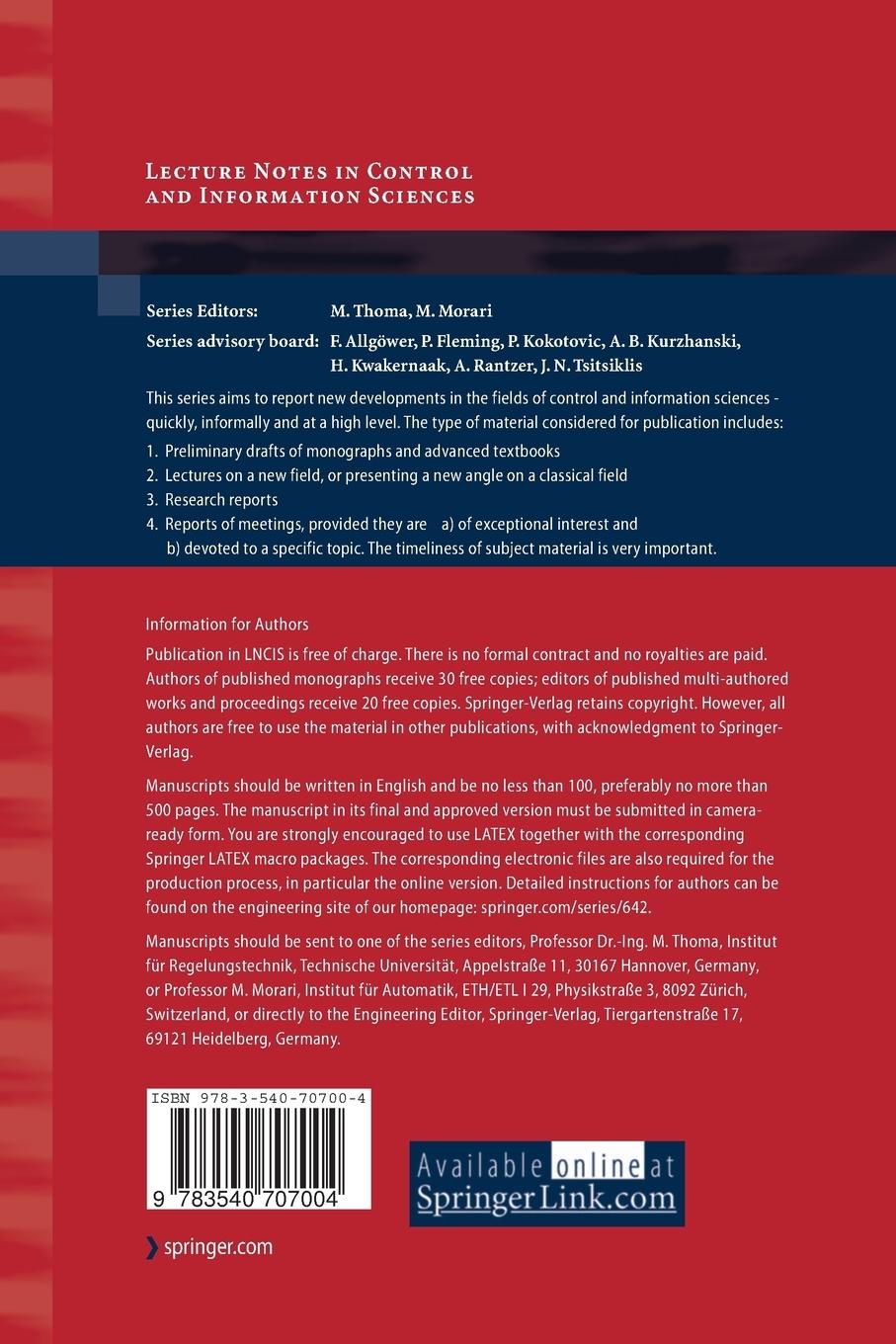 Rückseitencover Advances in Control Theory and Applications
