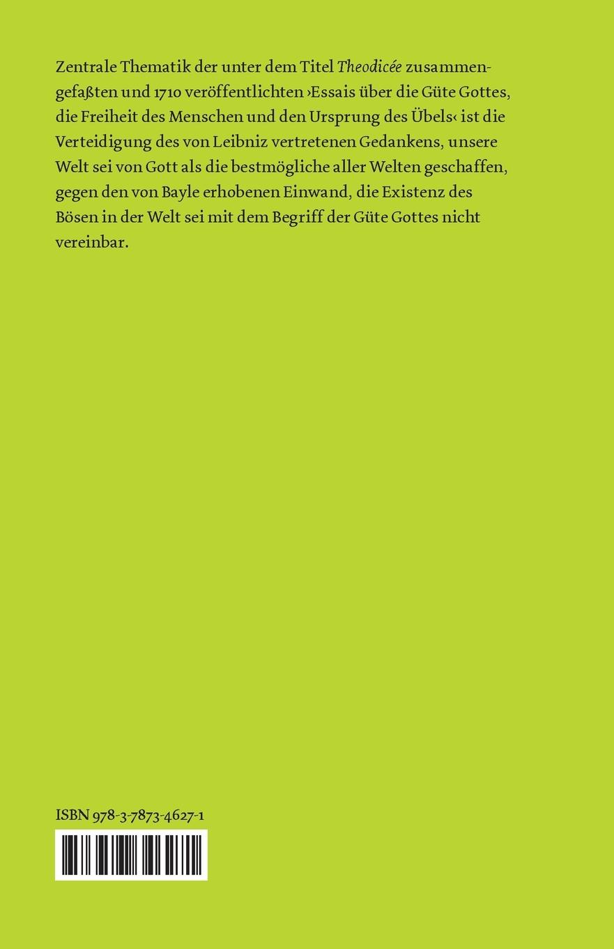 Rückseitencover Versuche in der Theodicée über die Güte Gottes, die Freiheit des Menschen und den Ursprung des Übels