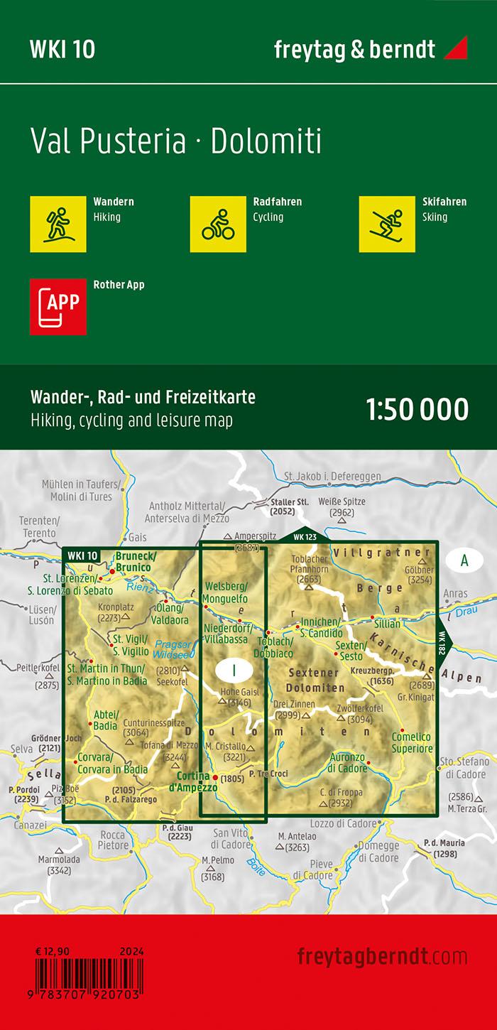 Rückseitencover Pustertal - Dolomiten, Wander-, Rad- und Freizeitkarte 1:50.000, freytag & berndt, WKI 10