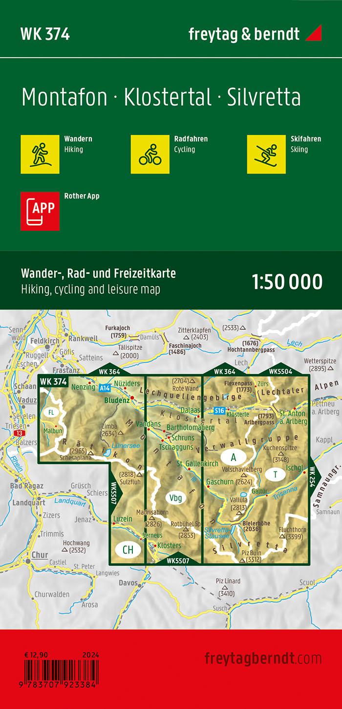Rückseitencover Montafon, Wander-, Rad- und Freizeitkarte 1:50.000, freytag & berndt, WK 374