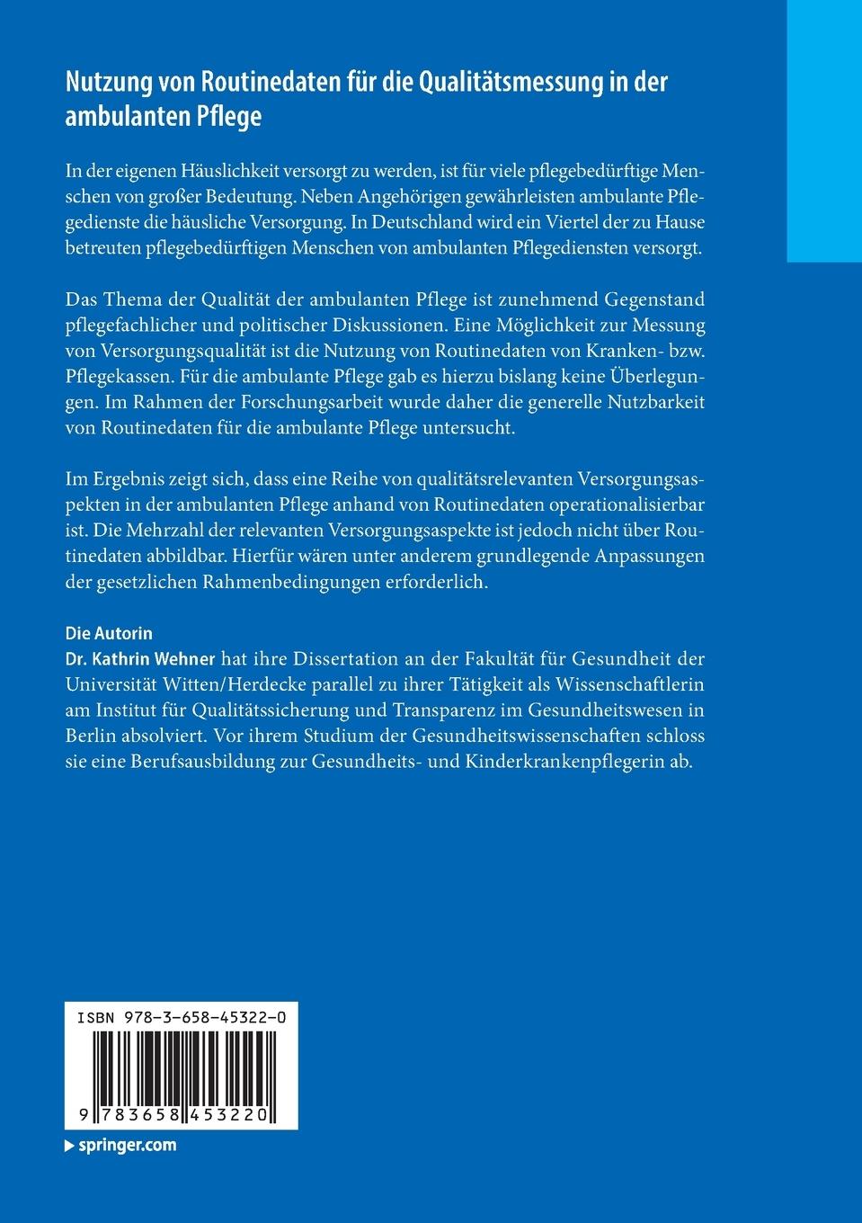 Rückseitencover Nutzung von Routinedaten für die Qualitätsmessung in der ambulanten Pflege
