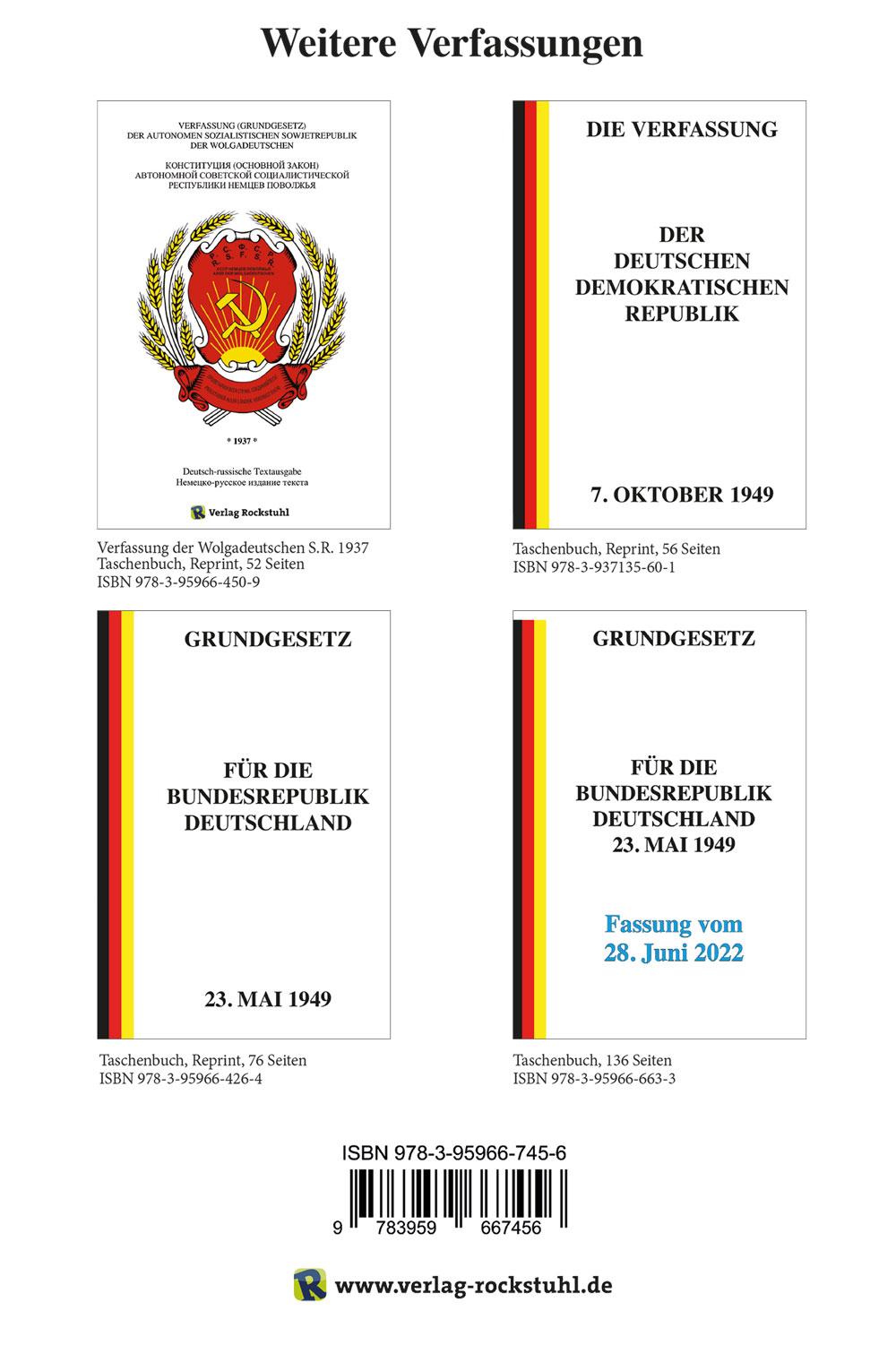 Rückseitencover VERFASSUNG des Deutschen Reichs vom 16. April 1871