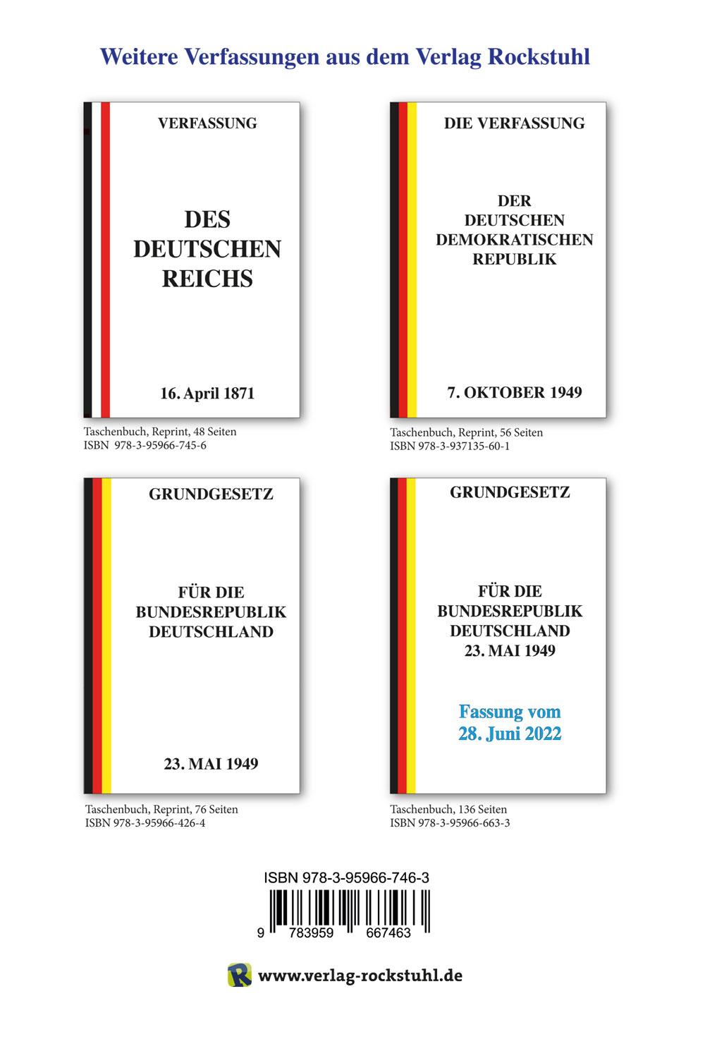 Rückseitencover VERFASSUNG des Deutschen Reichs vom 11. August 1919