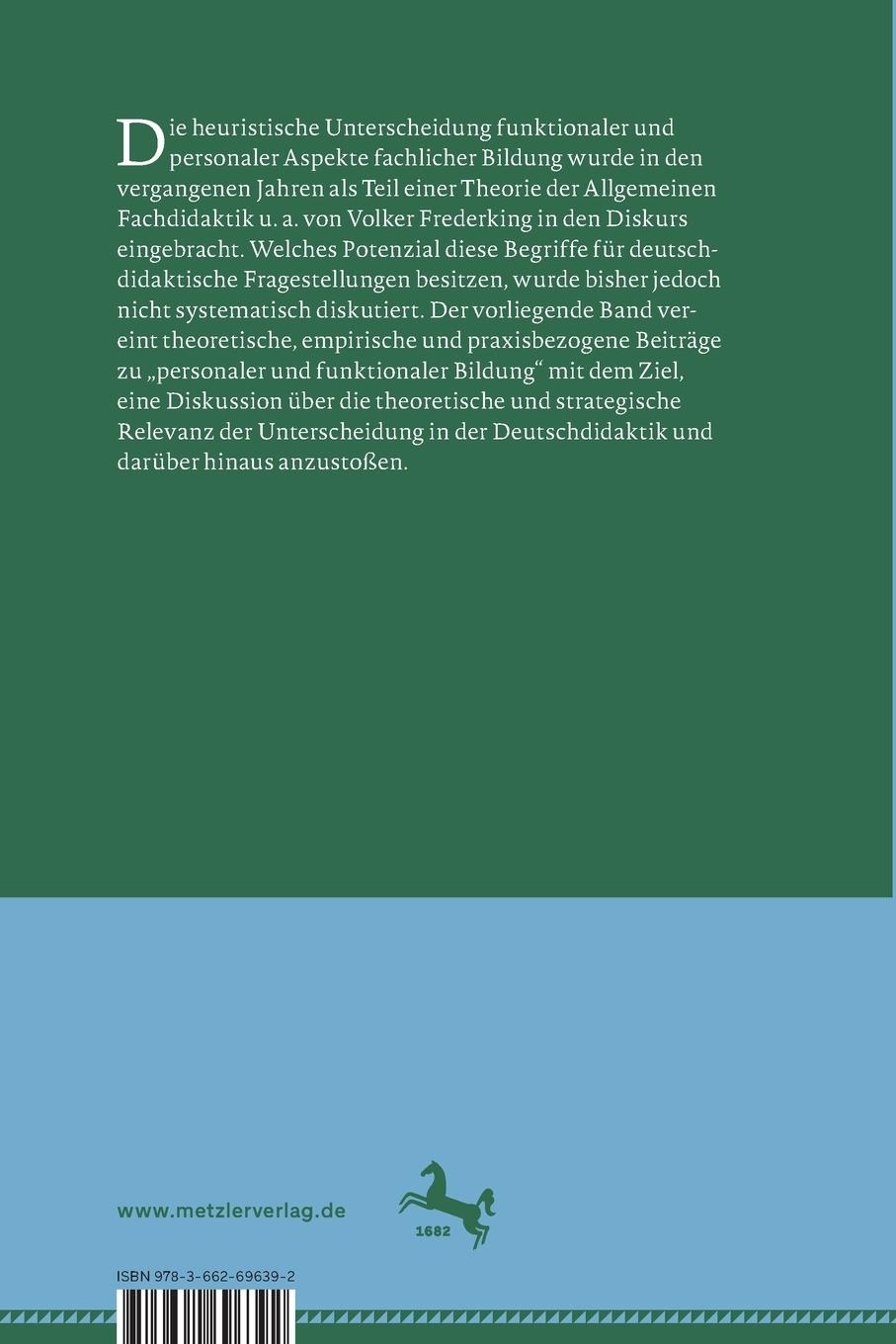 Rückseitencover Personale und funktionale Bildung im Deutschunterricht