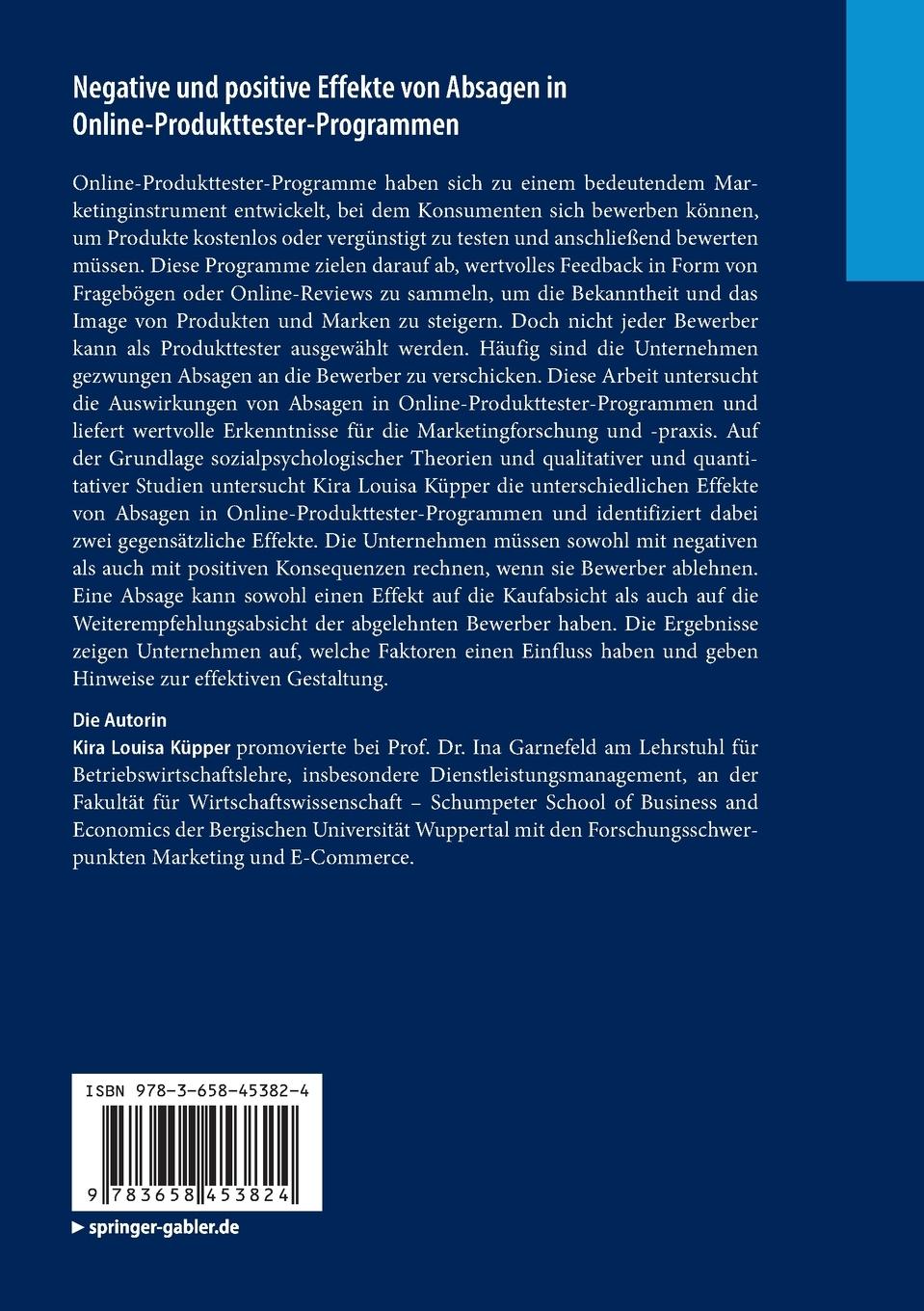 Rückseitencover Negative und positive Effekte von Absagen in Online-Produkttester-Programmen