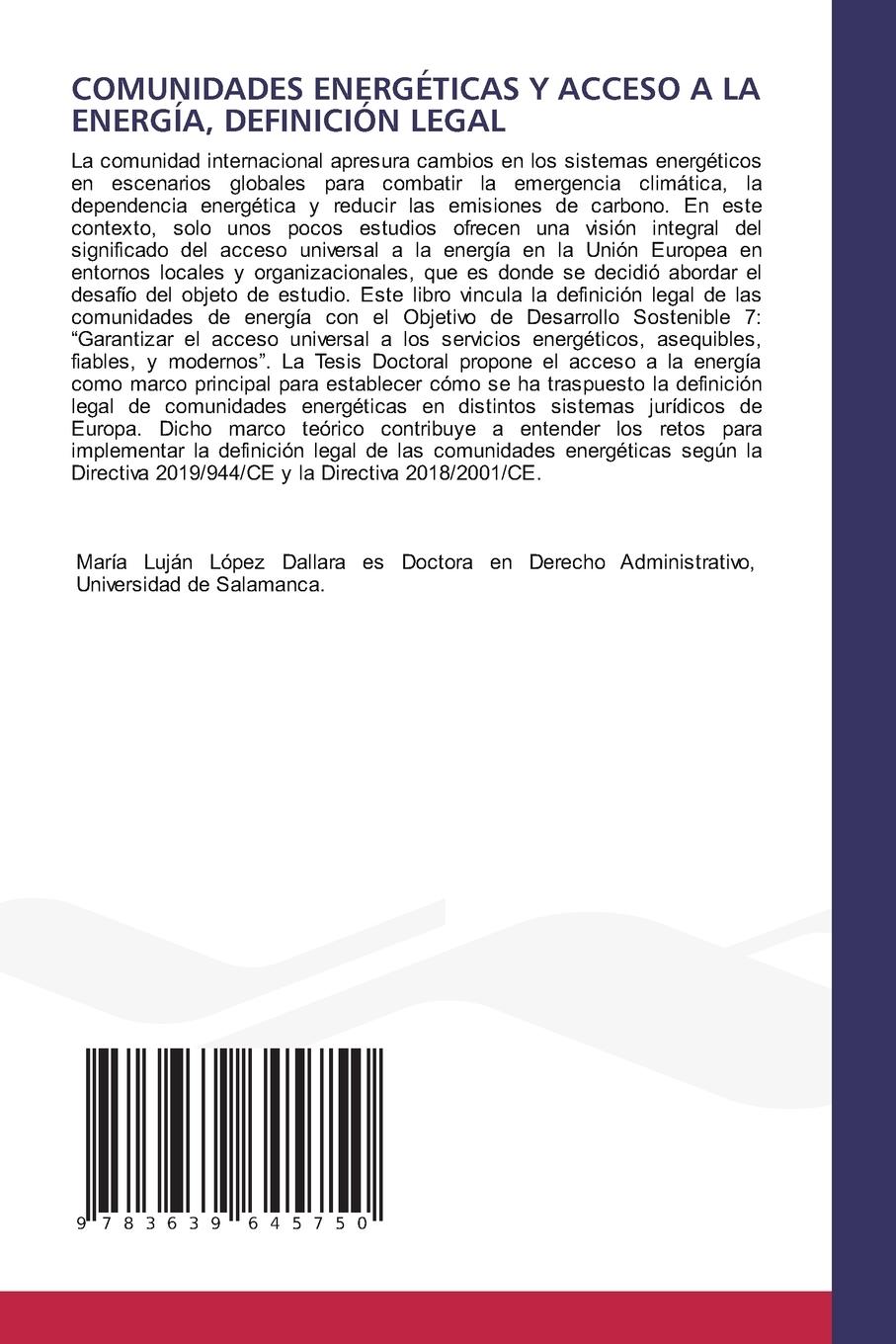 Rückseitencover COMUNIDADES ENERGÉTICAS Y ACCESO A LA ENERGÍA, DEFINICIÓN LEGAL