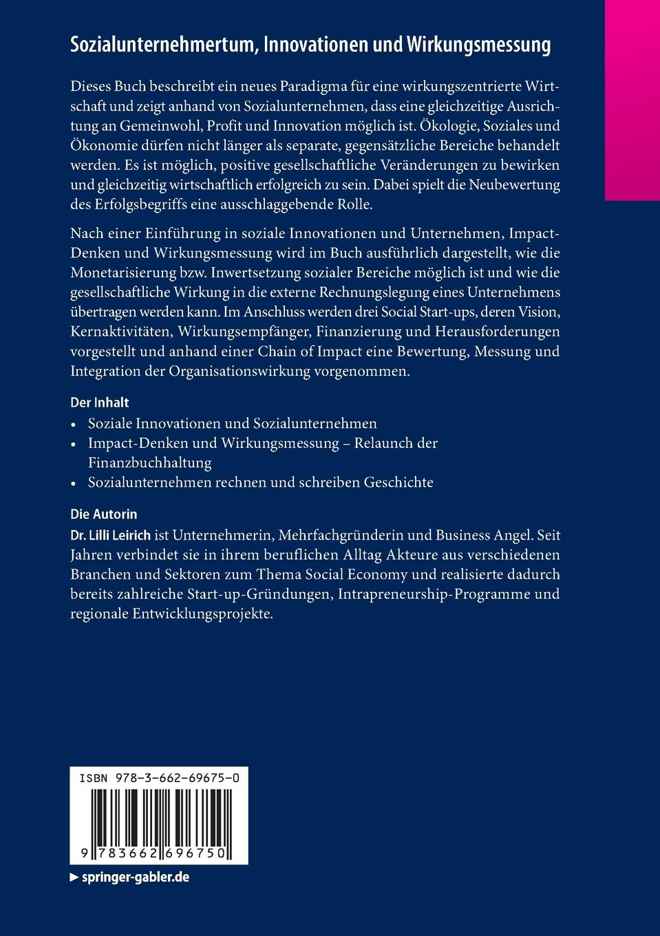 Rückseitencover Sozialunternehmertum, Innovationen und Wirkungsmessung