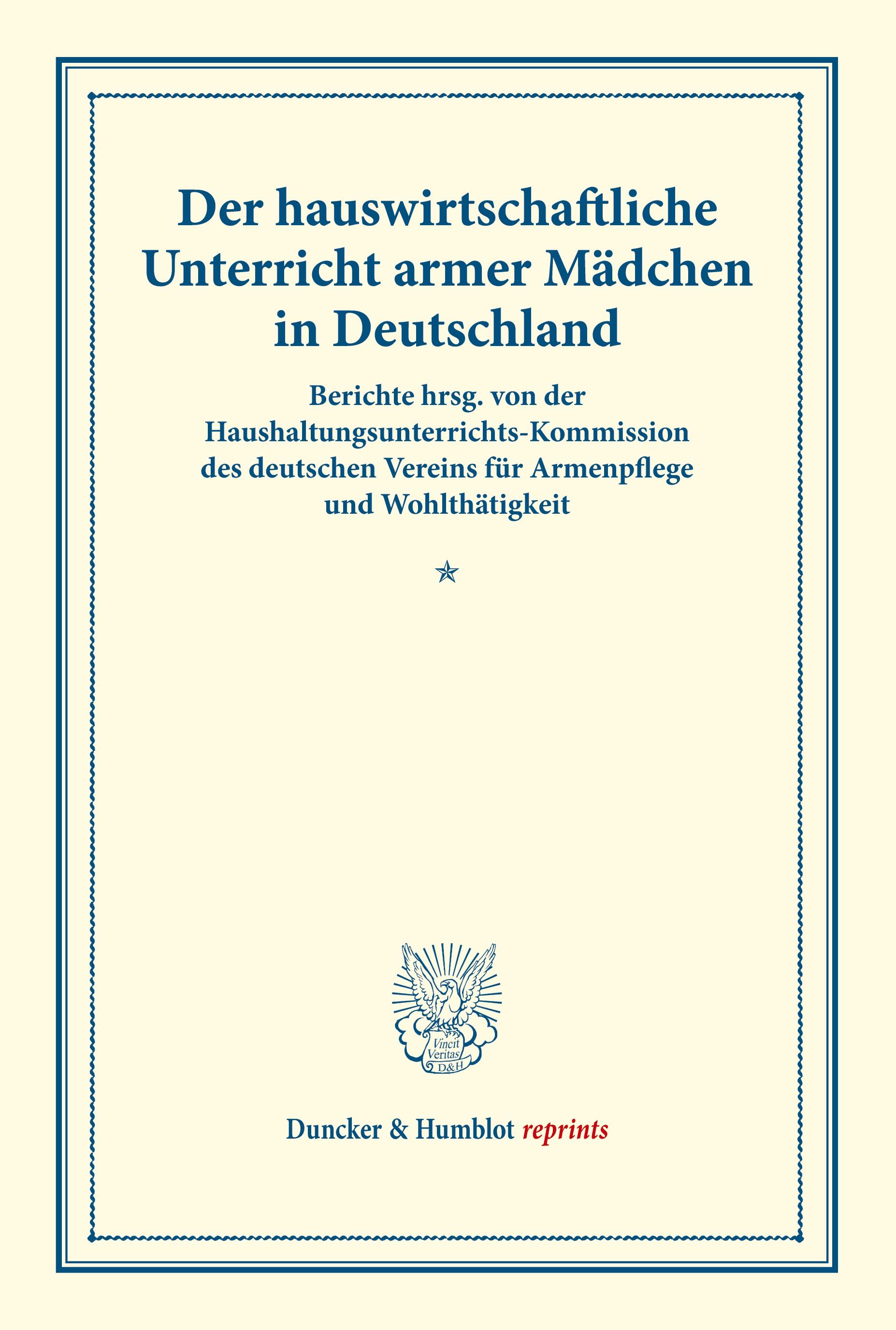 Vorderes Coverbild Der hauswirtschaftliche Unterricht armer Mädchen in Deutschland.