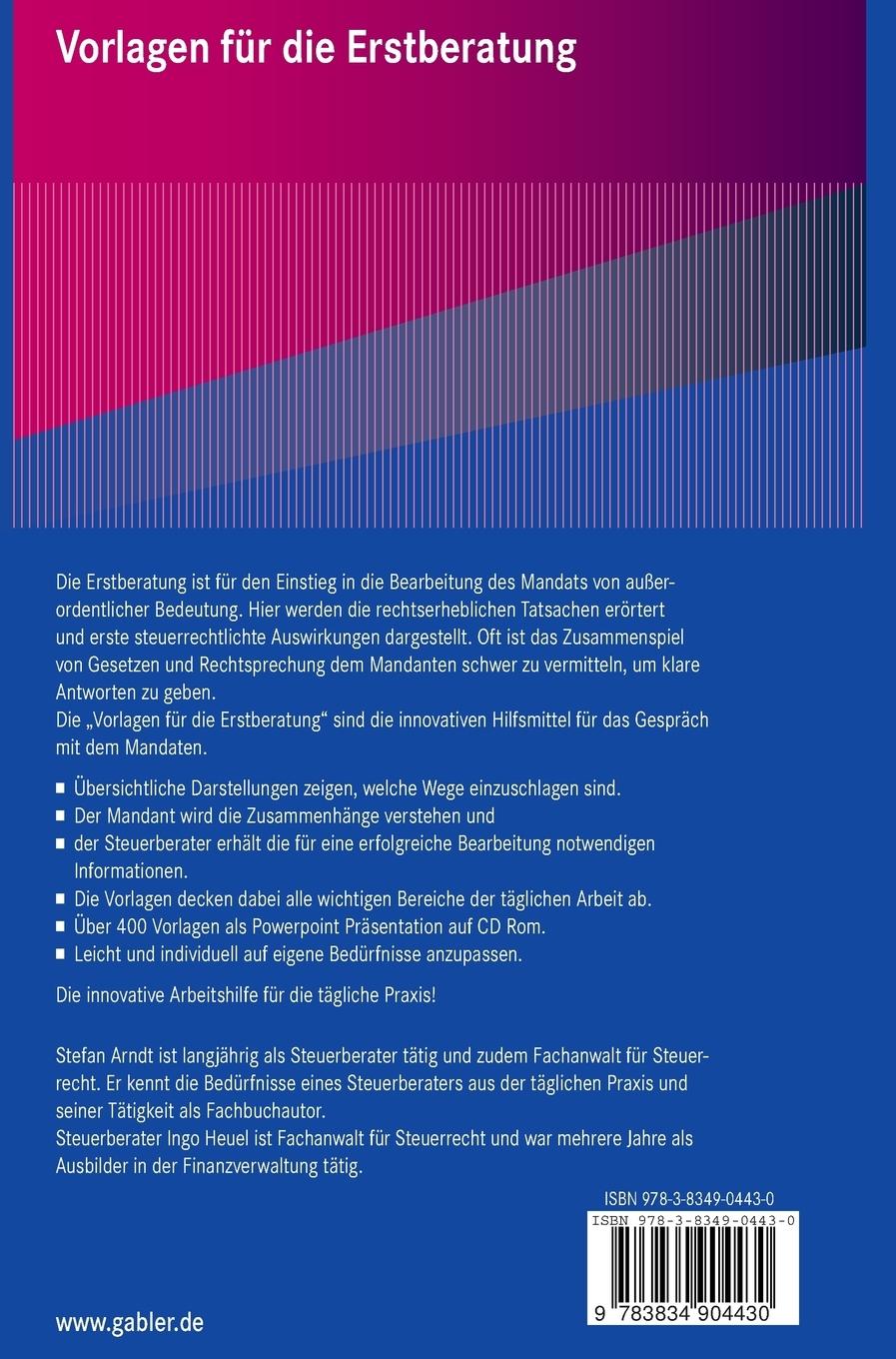 Rückseitencover Vorlagen für die Erstberatung - Steuerrecht