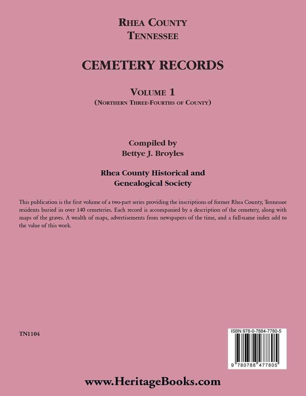Rückseitencover Rhea County, Tennessee Cemetery Records, Volume 1