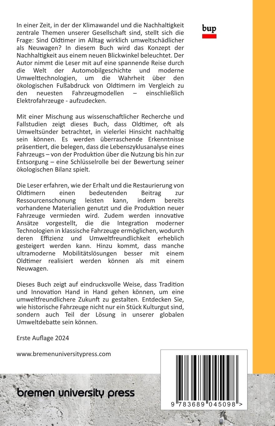 Rückseitencover Die Nachhaltigkeit von Oldtimern im Vergleich zu Neuwagen