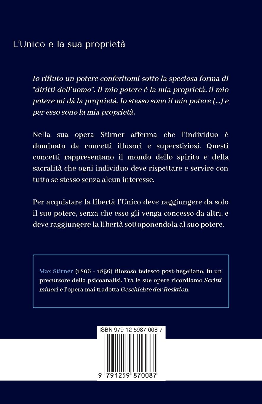 Rückseitencover L'UNICO E LA SUA PROPRIETA