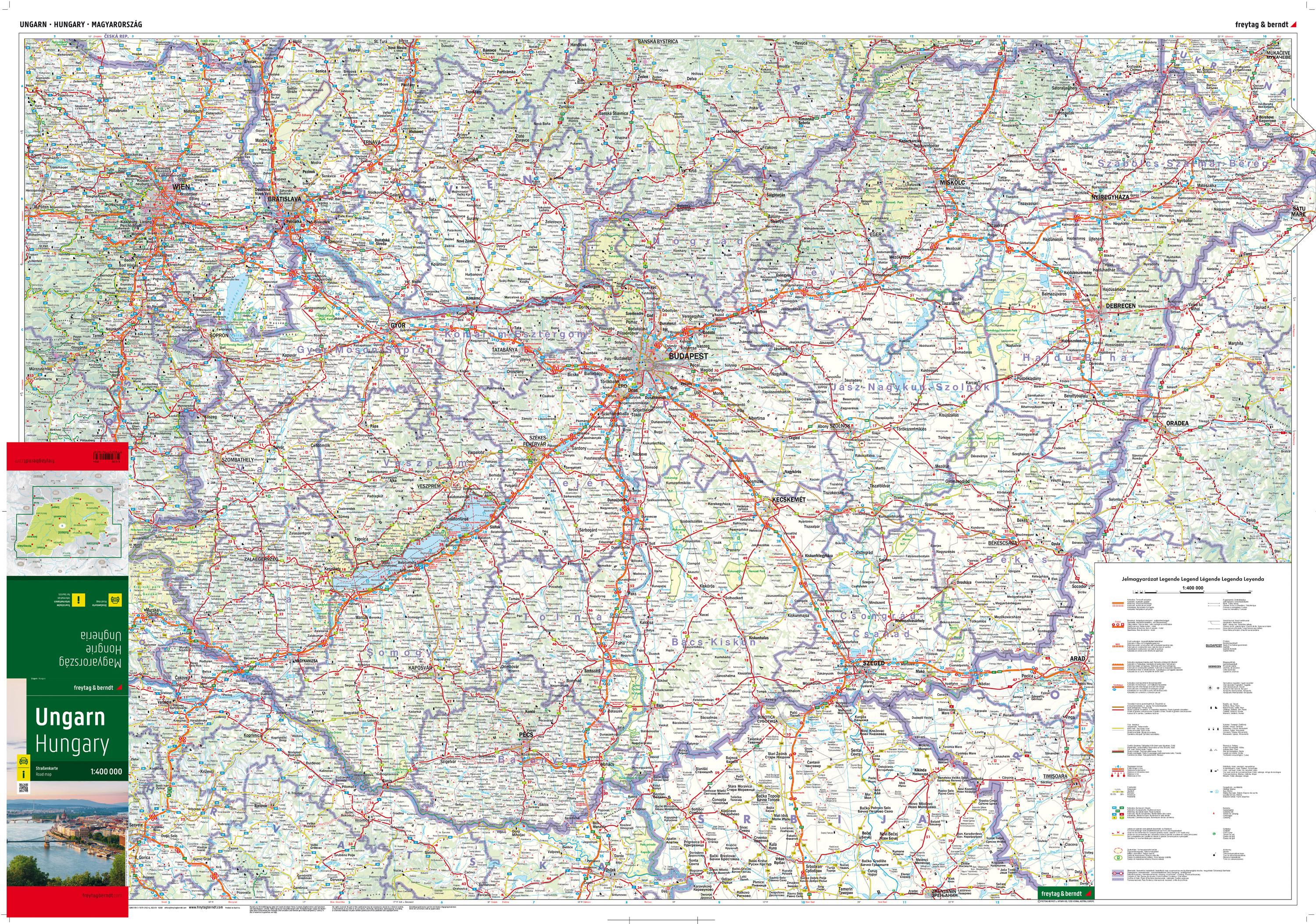 Beispielinhalt (Bild) Ungarn, Straßenkarte 1:400.000, freytag & berndt