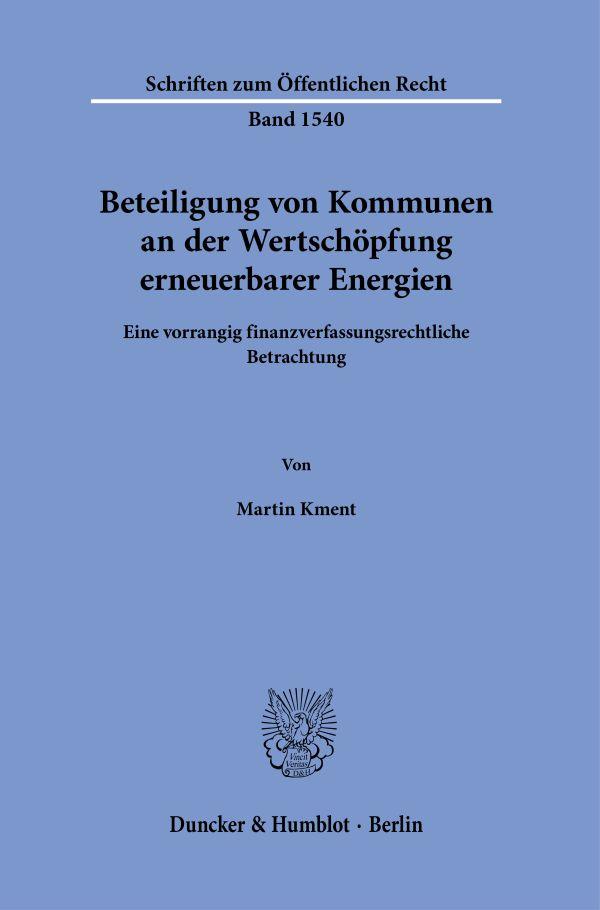 Vorderes Coverbild Beteiligung von Kommunen an der Wertschöpfung erneuerbarer Energien
