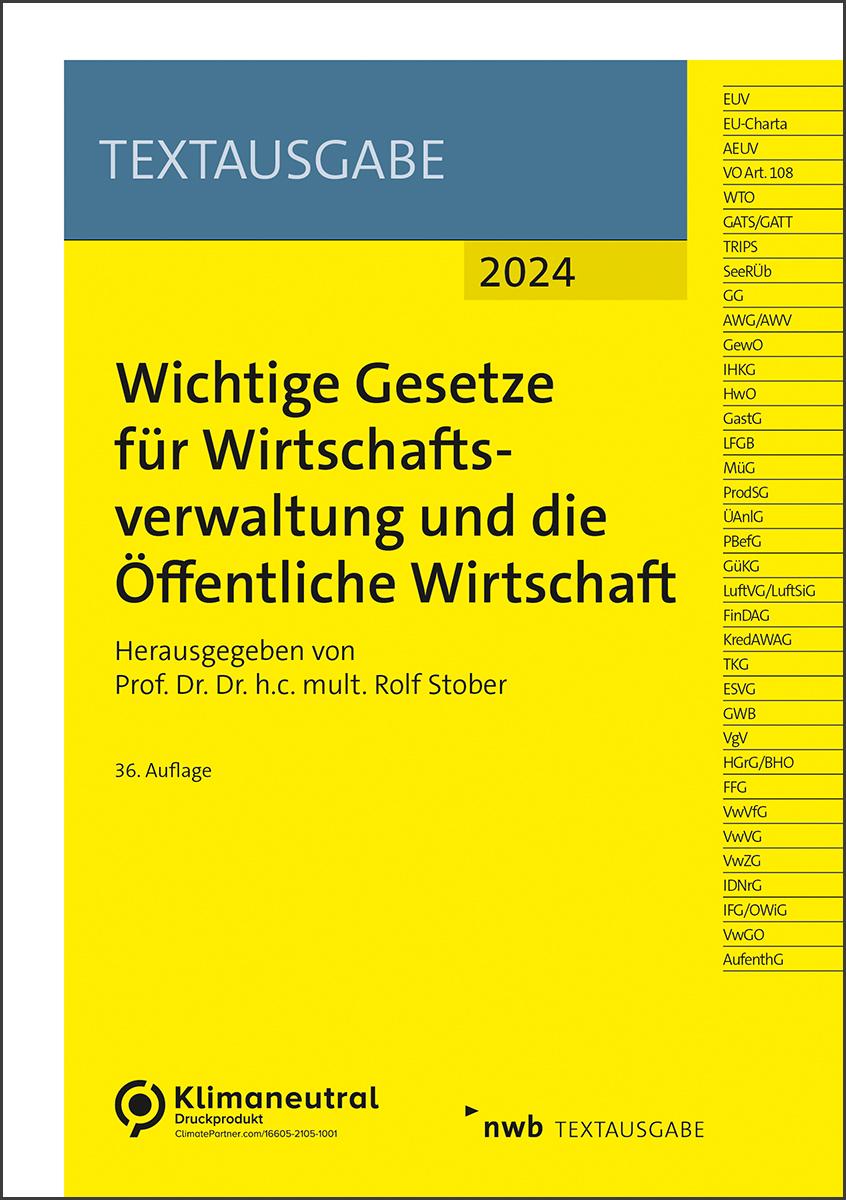 Vorderes Coverbild Wichtige Gesetze für Wirtschaftsverwaltung und die Öffentliche Wirtschaft