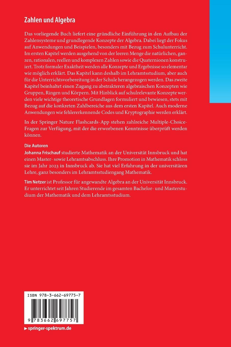 Rückseitencover Zahlen und Algebra