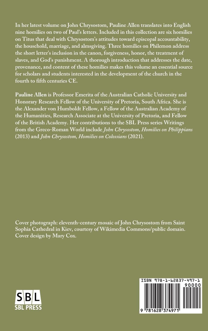 Rückseitencover John Chrysostom, Homilies on Titus and Philemon