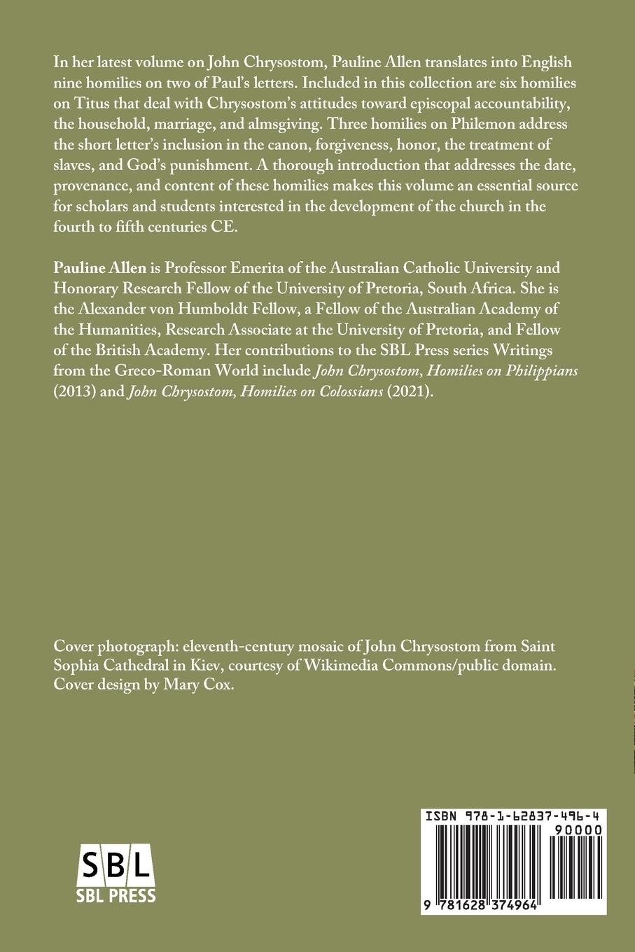 Rückseitencover John Chrysostom, Homilies on Titus and Philemon