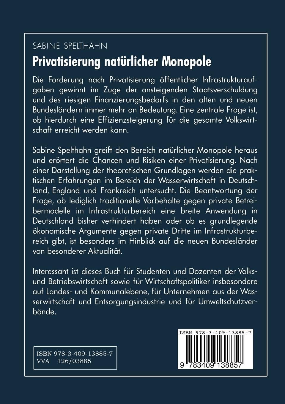 Rückseitencover Privatisierung natürlicher Monopole
