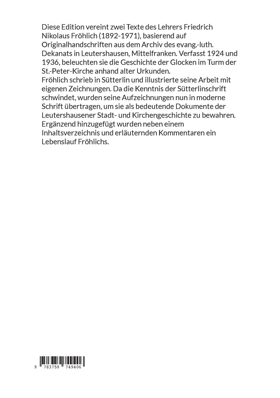 Rückseitencover Die Glocken der Stadtpfarrkirche Leutershausen