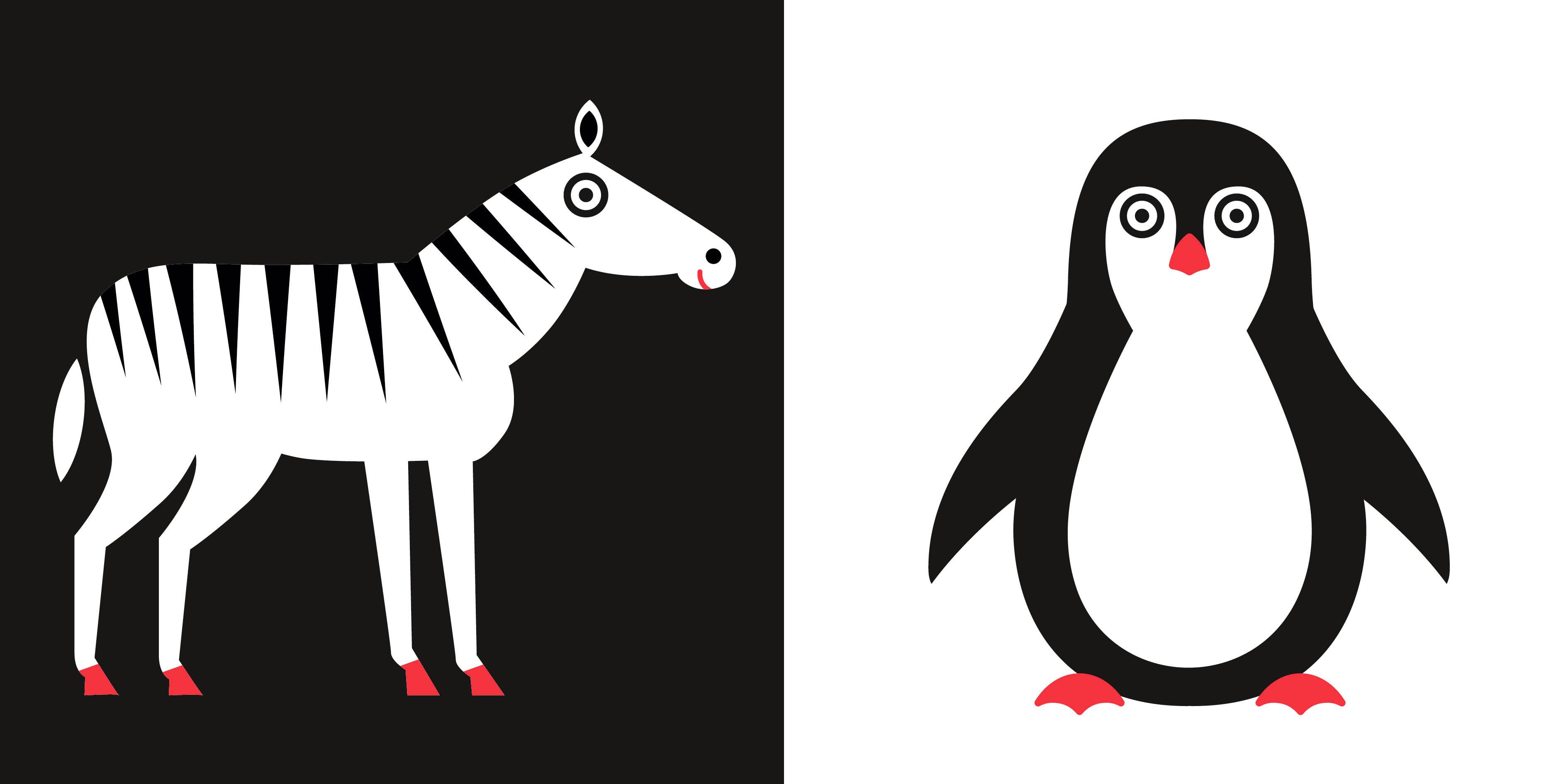 Beispielinhalt (Bild) Tiere schwarz-weiß-rot (Baby Montessori)