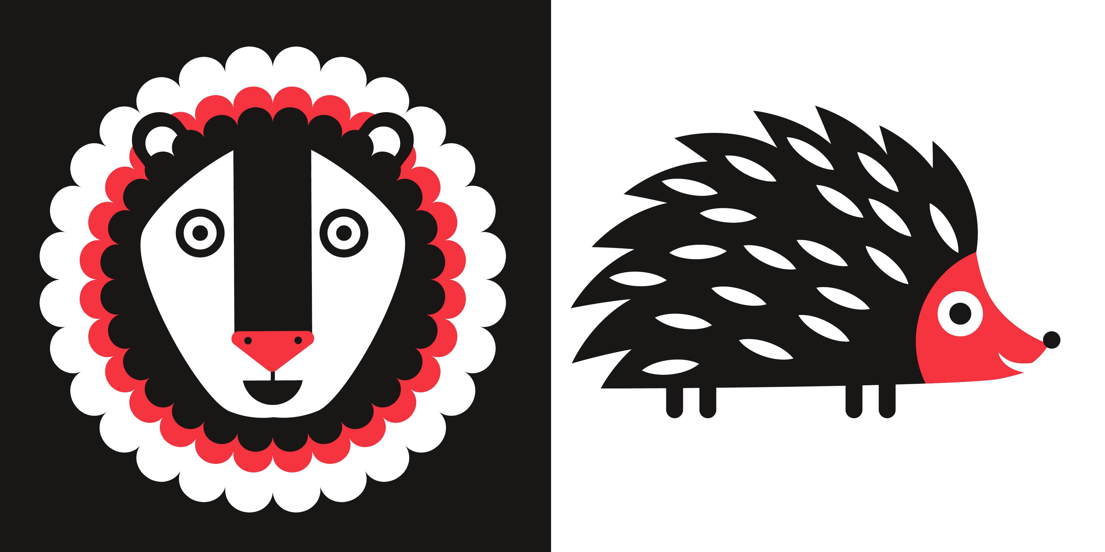 Beispielinhalt (Bild) Tiere schwarz-weiß-rot (Baby Montessori)