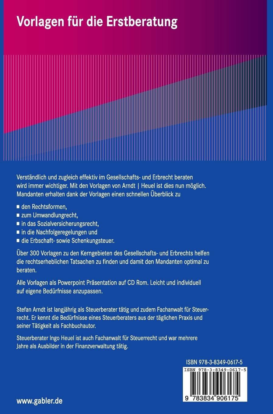 Rückseitencover Vorlagen für die Erstberatung - Gesellschafts- und Erbrecht