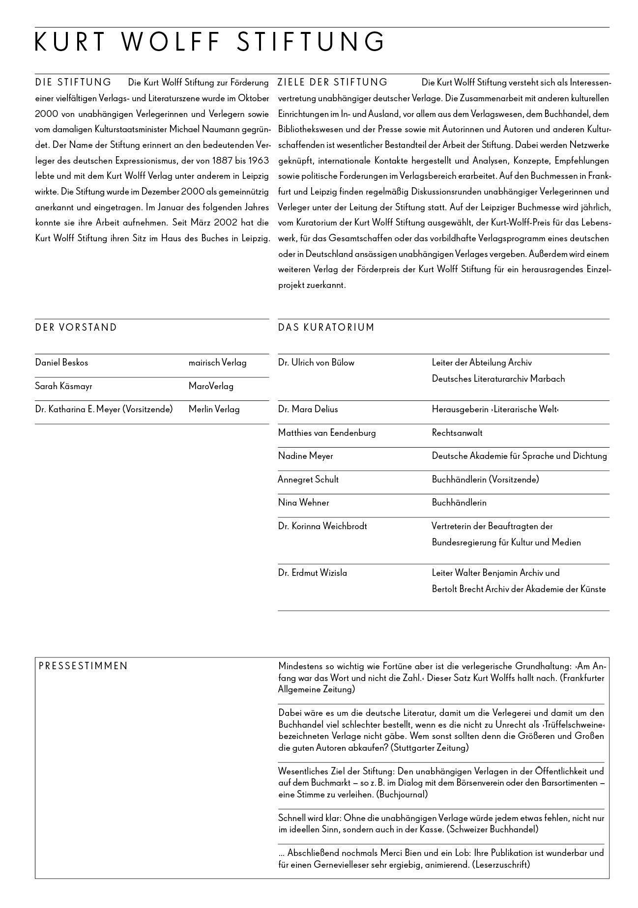 Beispielinhalt (Bild) Kurt Wolff Stiftung: es geht um das Buch - 19. Jahrgang
