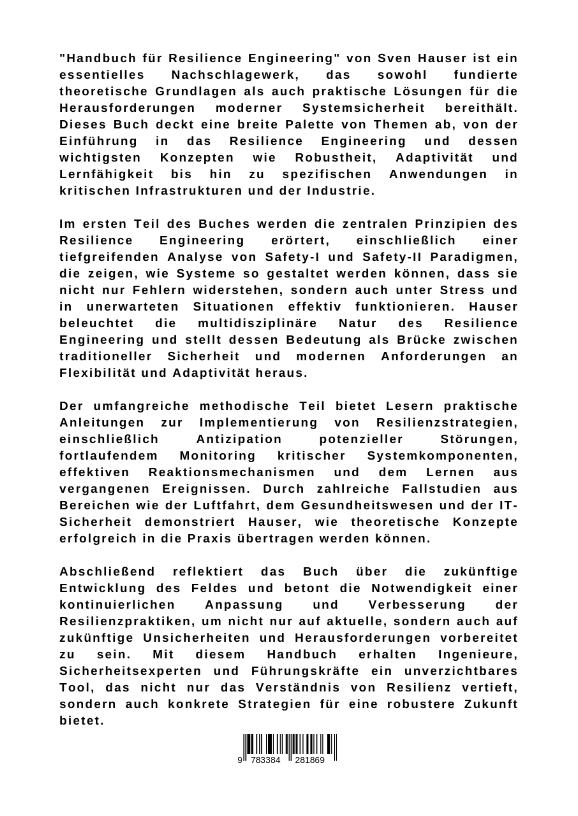 Rückseitencover Handbuch für  Resilience Engineering