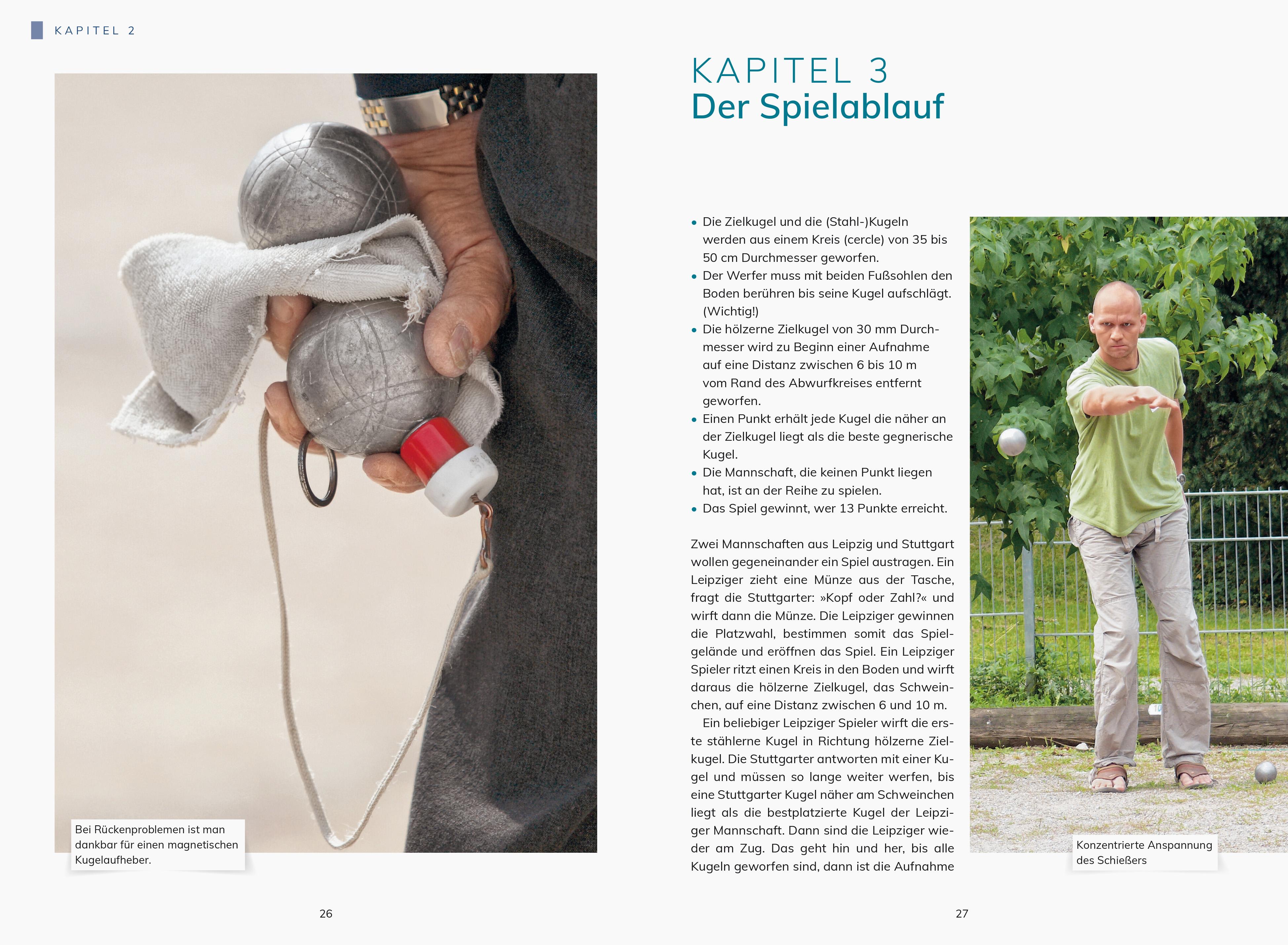 Beispielinhalt (Bild) Pétanque. Grundlagen, Technik, Taktik, Training, Spielformen.