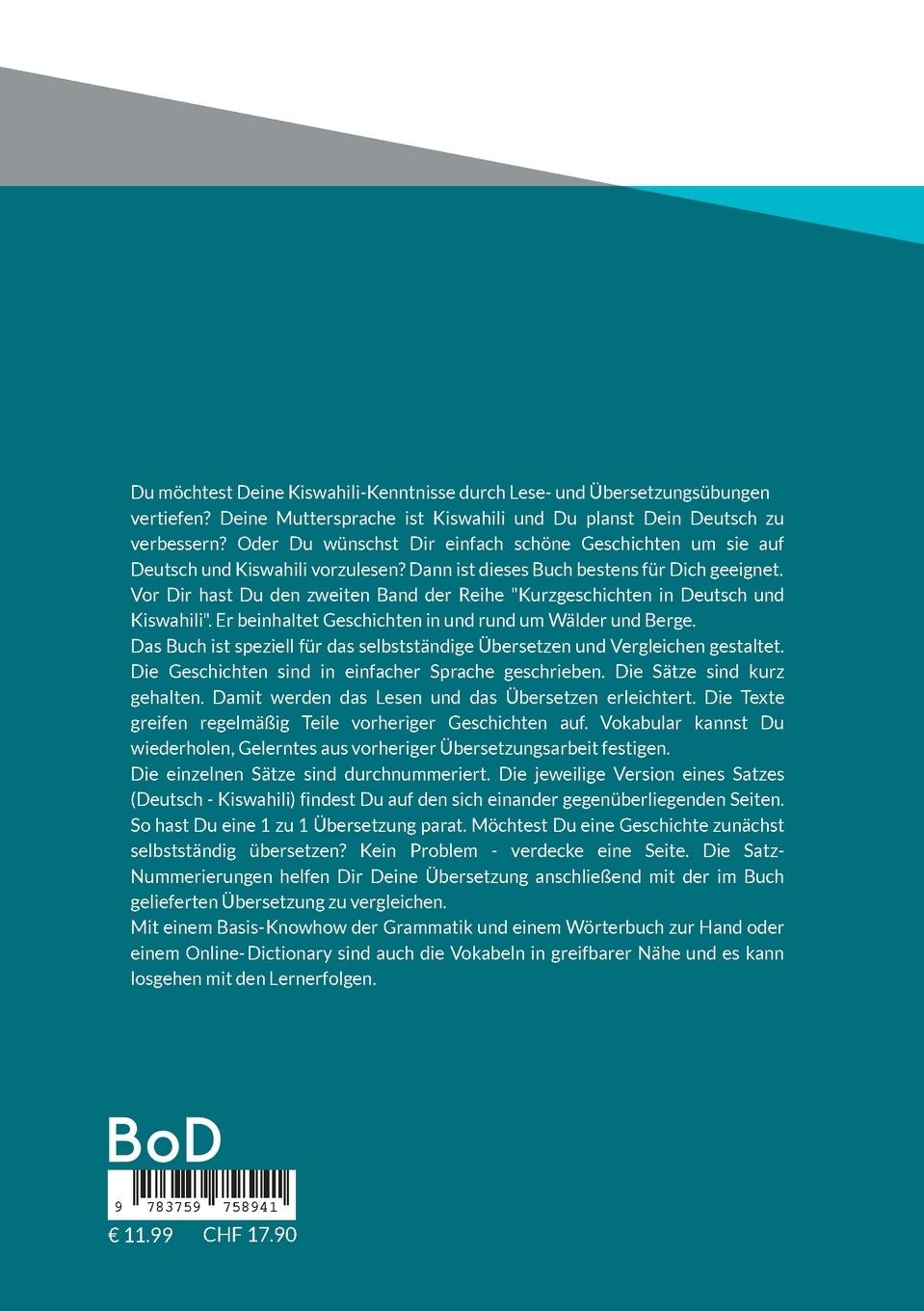 Rückseitencover Kurzgeschichten Deutsch Suaheli Wälder und Berge