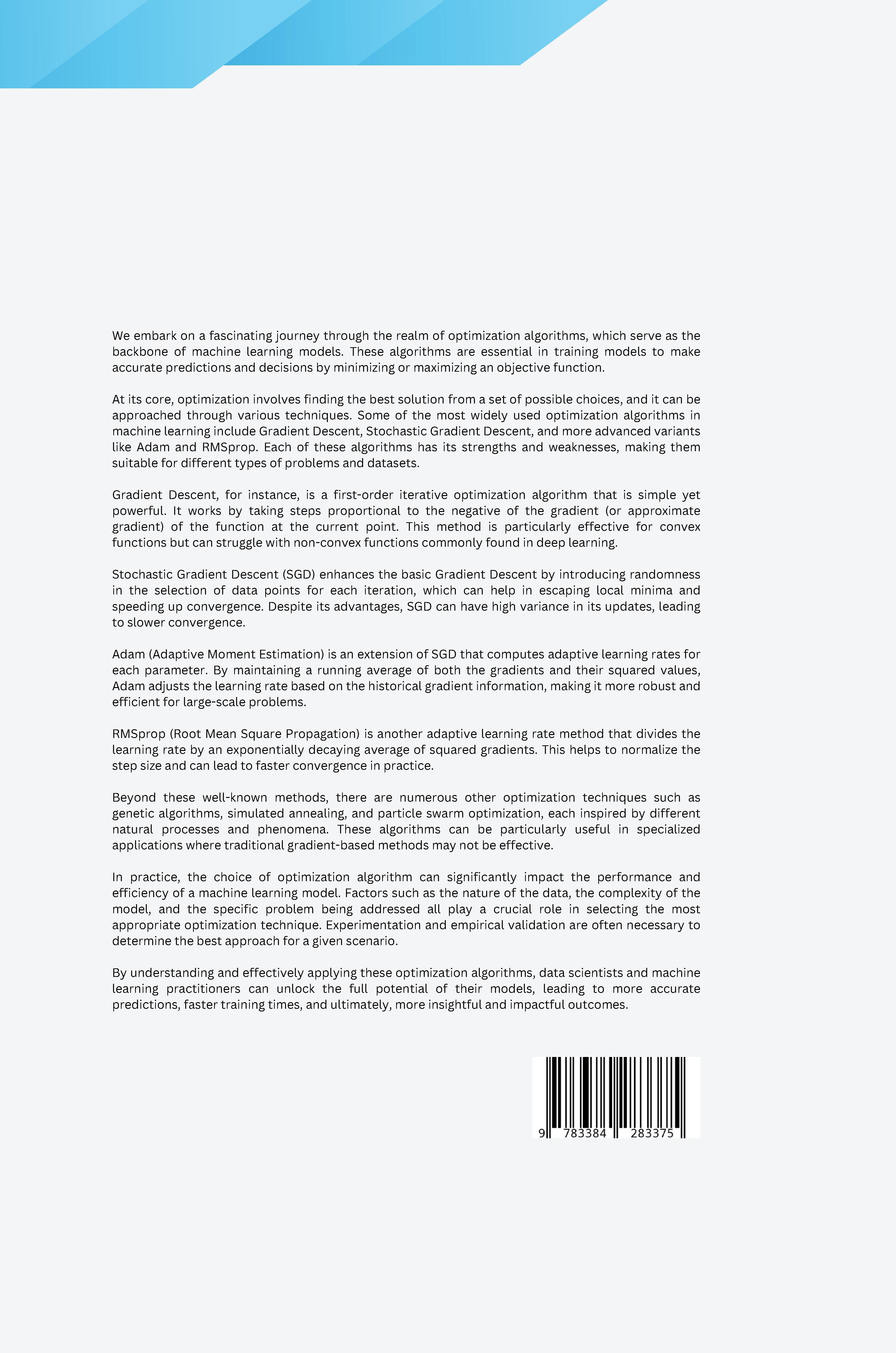 Rückseitencover Optimization Algorithms for Machine Learning: Theory and Practice