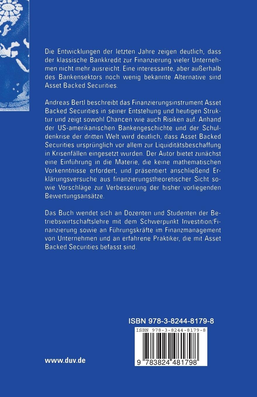 Rückseitencover Verbriefung von Forderungen