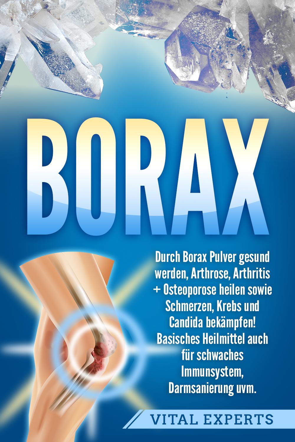 Vorderes Coverbild Borax: Durch Borax Pulver gesund werden, Arthrose, Arthritis + Osteoporose heilen sowie Schmerzen, Krebs und Candida bekämpfen! Basisches Heilmittel auch für schwaches Immunsystem, Darmsanierung uvm.