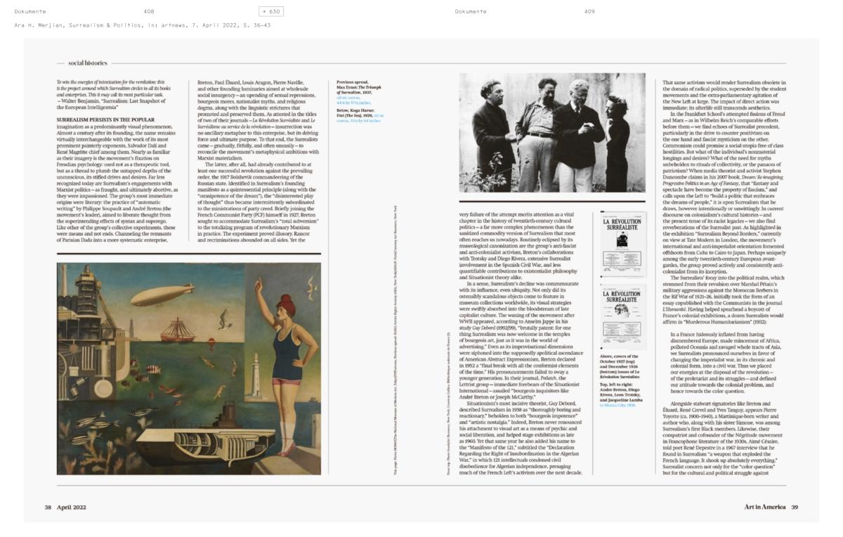 Beispielinhalt (Bild) Surrealismus + Antifaschismus - eine Anthologie. Der Katalog zur preisgekrönten Ausstellung im Münchner Lenbachhaus. AICA-Auszeichnung "Besondere Ausstellung"