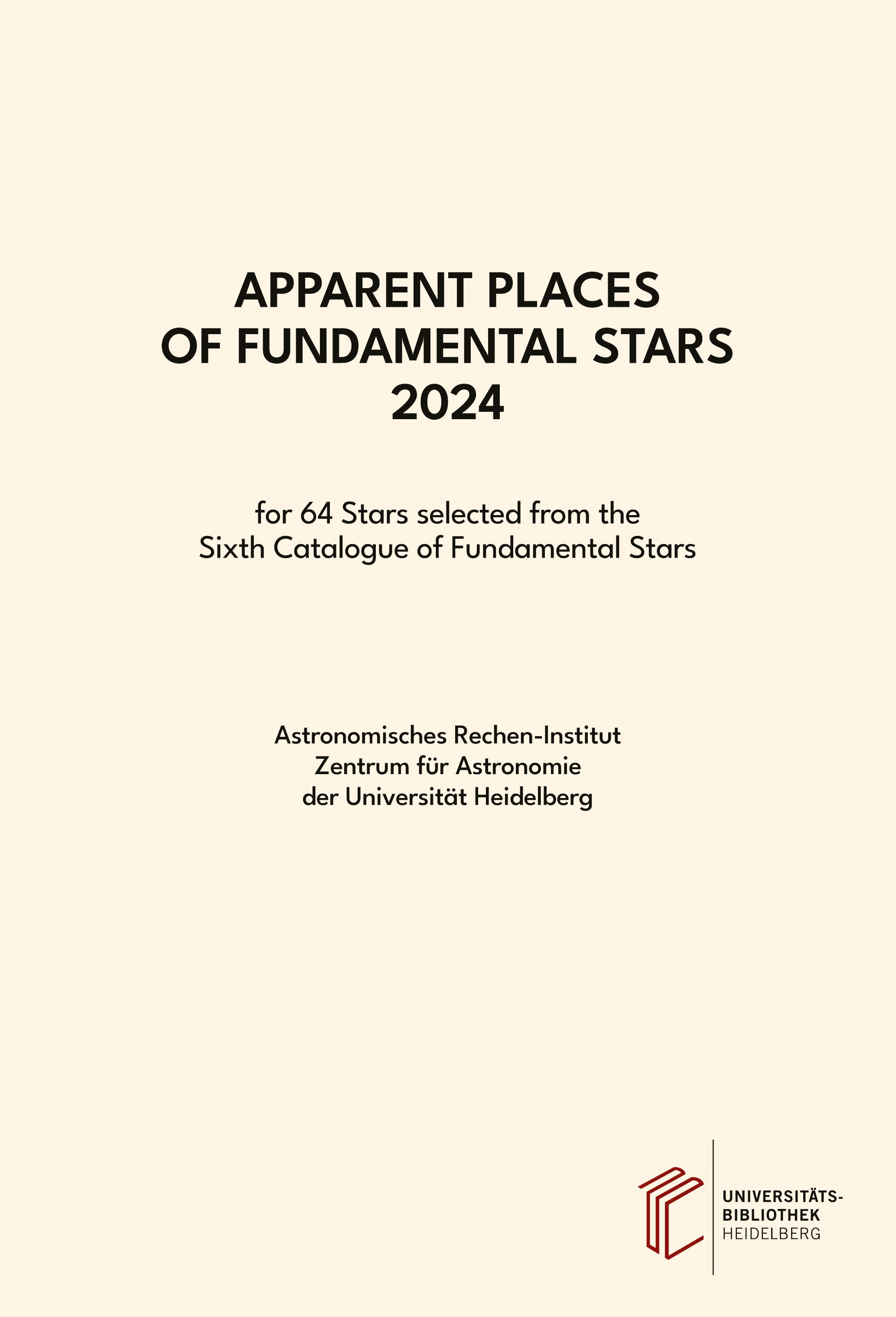 Vorderes Coverbild Apparent Places of Fundamental Stars ... / Apparent Places of Fundamental Stars                2024