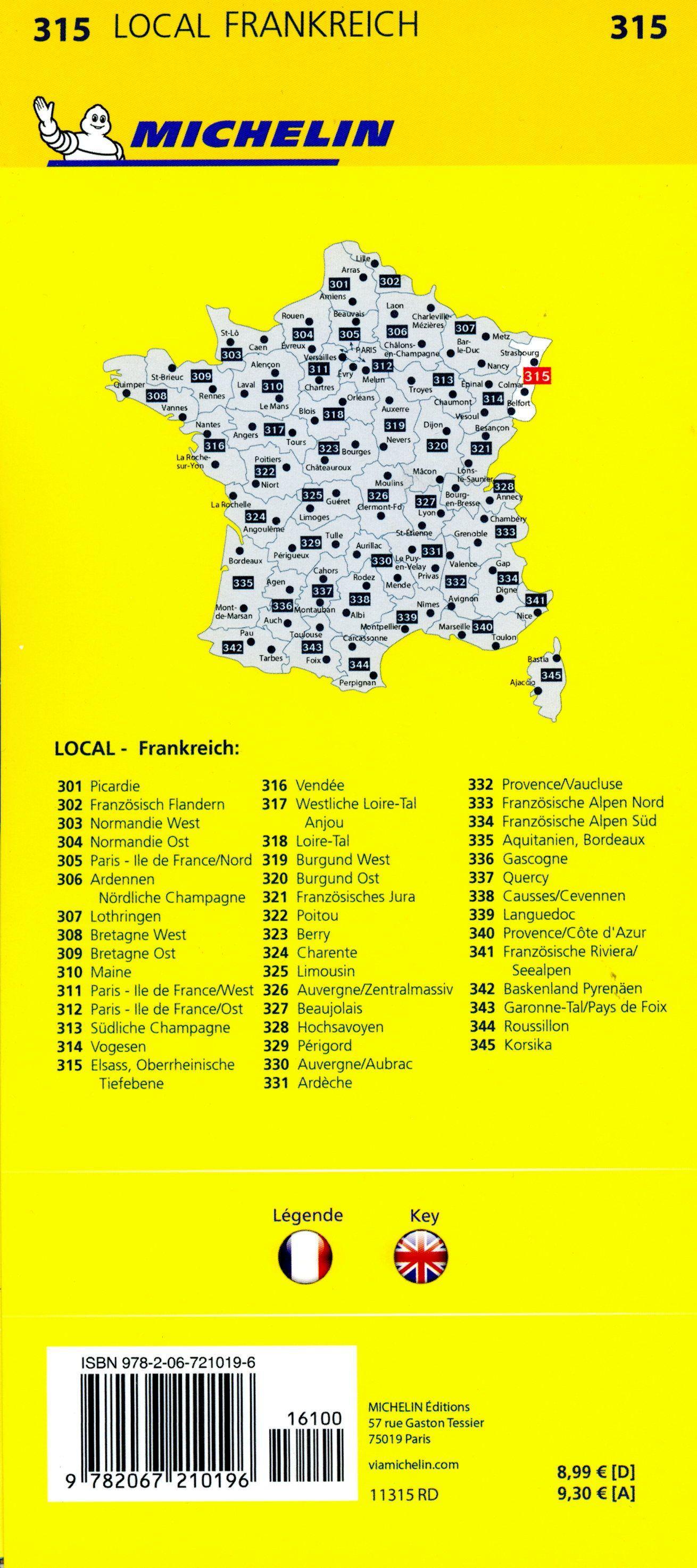 Beispielinhalt (Bild) Michelin Localkarte Elsass Oberrheinische Tiefebene 1 : 150 000 (315)