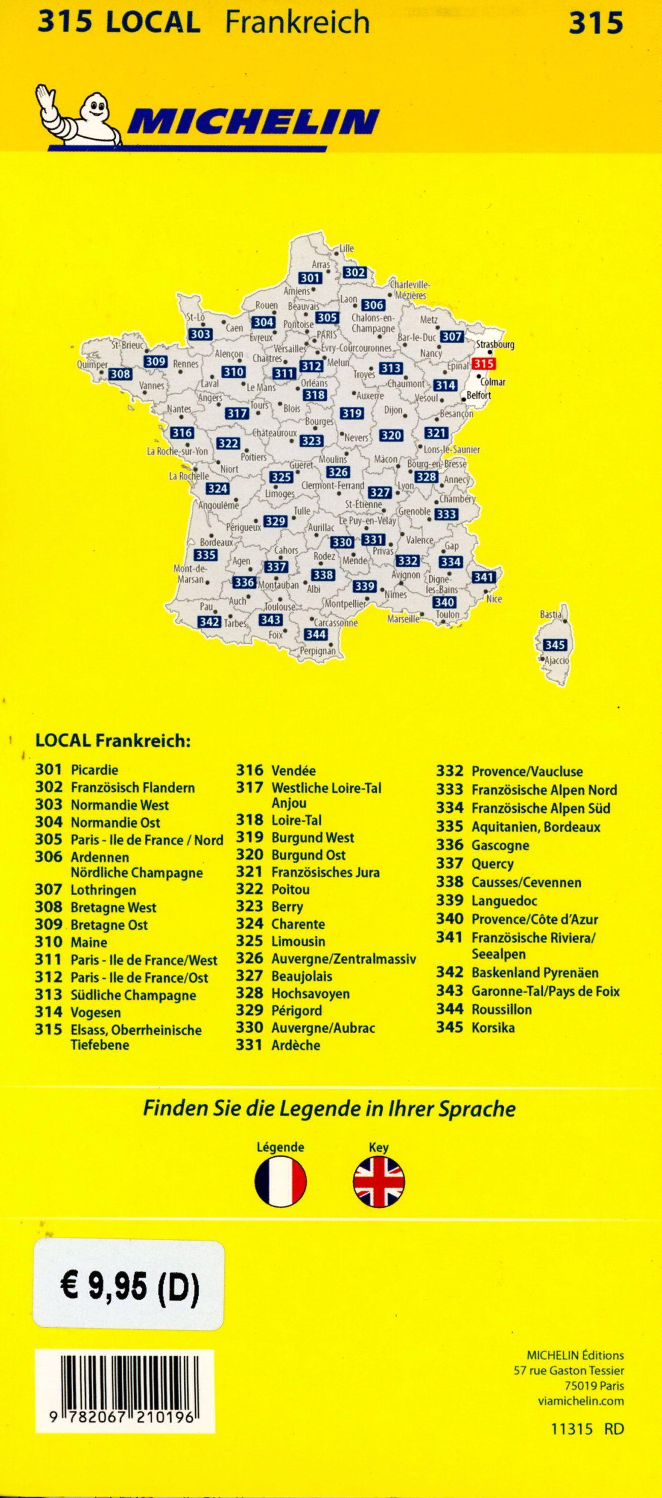 Beispielinhalt (Bild) Michelin Localkarte Elsass Oberrheinische Tiefebene 1 : 150 000 (315)