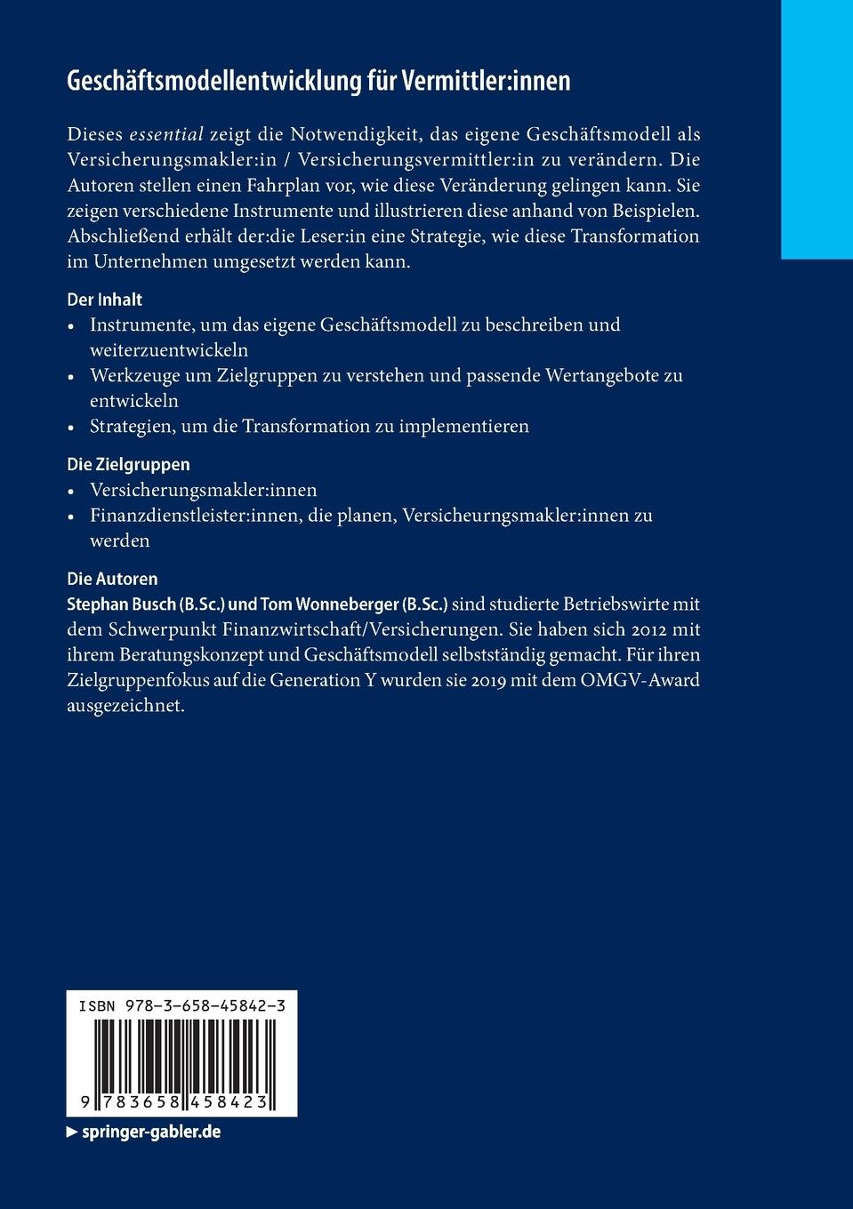 Rückseitencover Geschäftsmodellentwicklung für Vermittler:innen